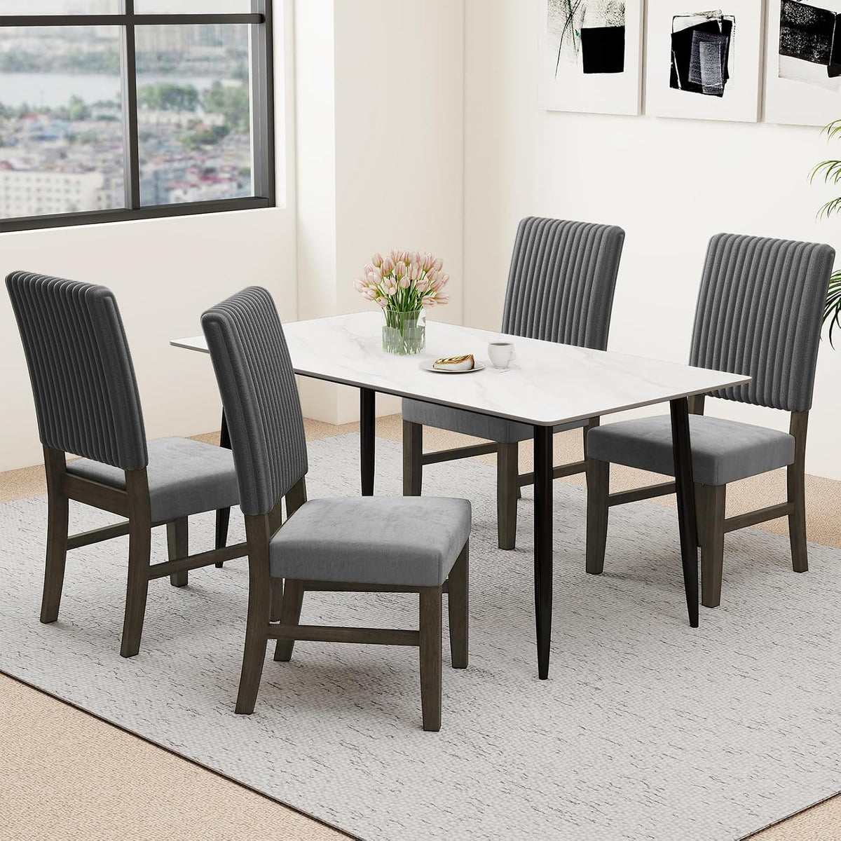 Giantex Dining Chairs Set of 2, Mid-Century Velvet Fabric Upholstered Chairs with Rubber Wood Legs, Thick Padded Seat, High Back, Modern Side Armless Chairs for Kitchen Living Dining Room