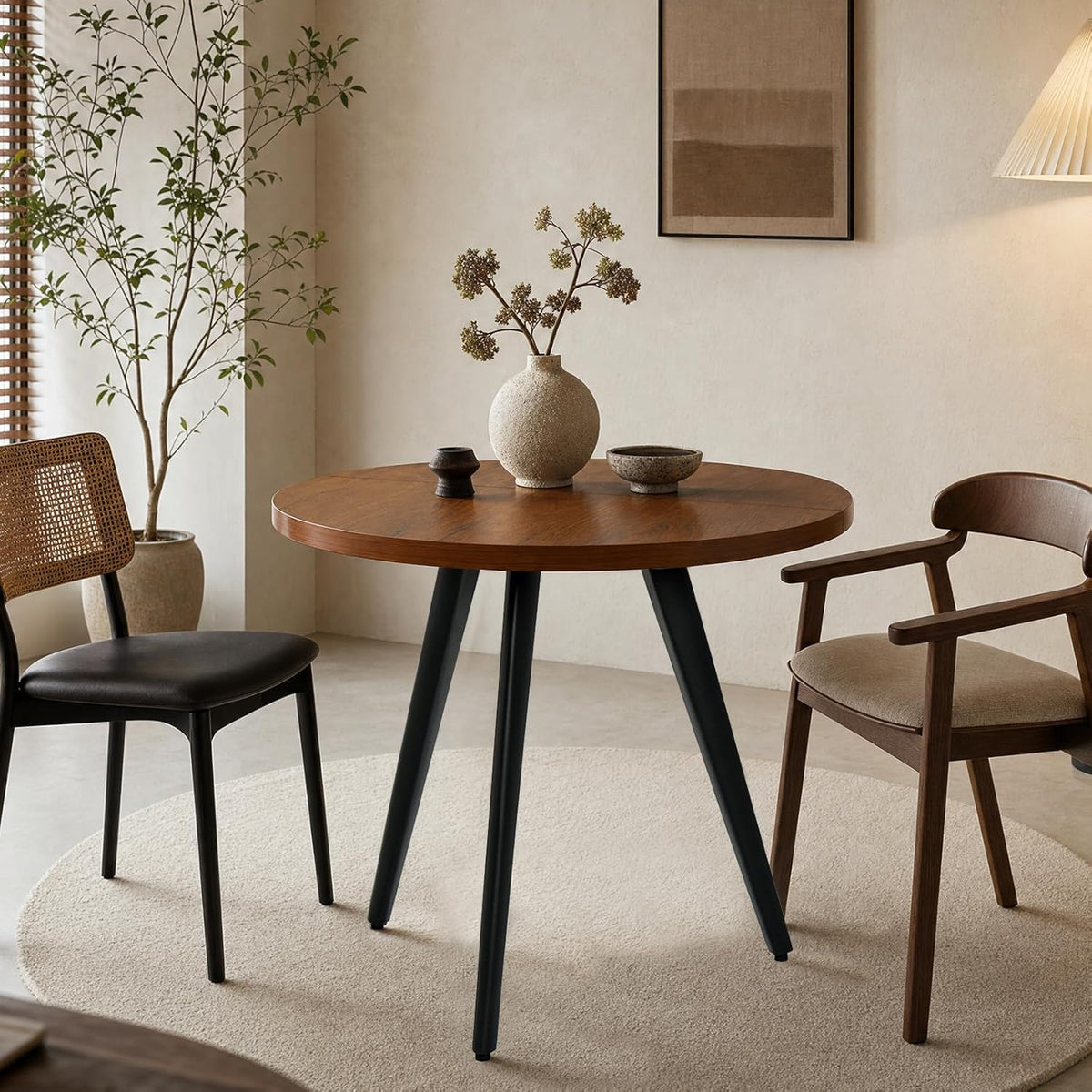 Round Dining Table, Small Dining Table for 2, 31.5" Round Table, Mid-Century Modern Kitchen Table with 1.4" Thickness Wood Grain Tabletop for or Small Space, Dining Room, Kitchen, UG Brown