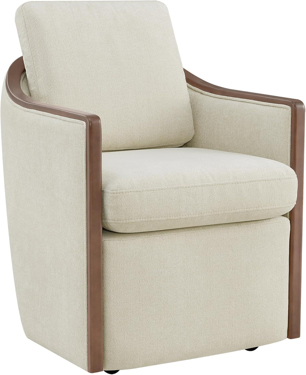 CHITA Upholstered Dining Chairs Set of 4 with Hidden Casters, Modern Dining Chair with Backrest & Wood Armrest, Chenille Barrel Chairs for Dining Room, Kitchen Chairs Fully Assembled, Cream