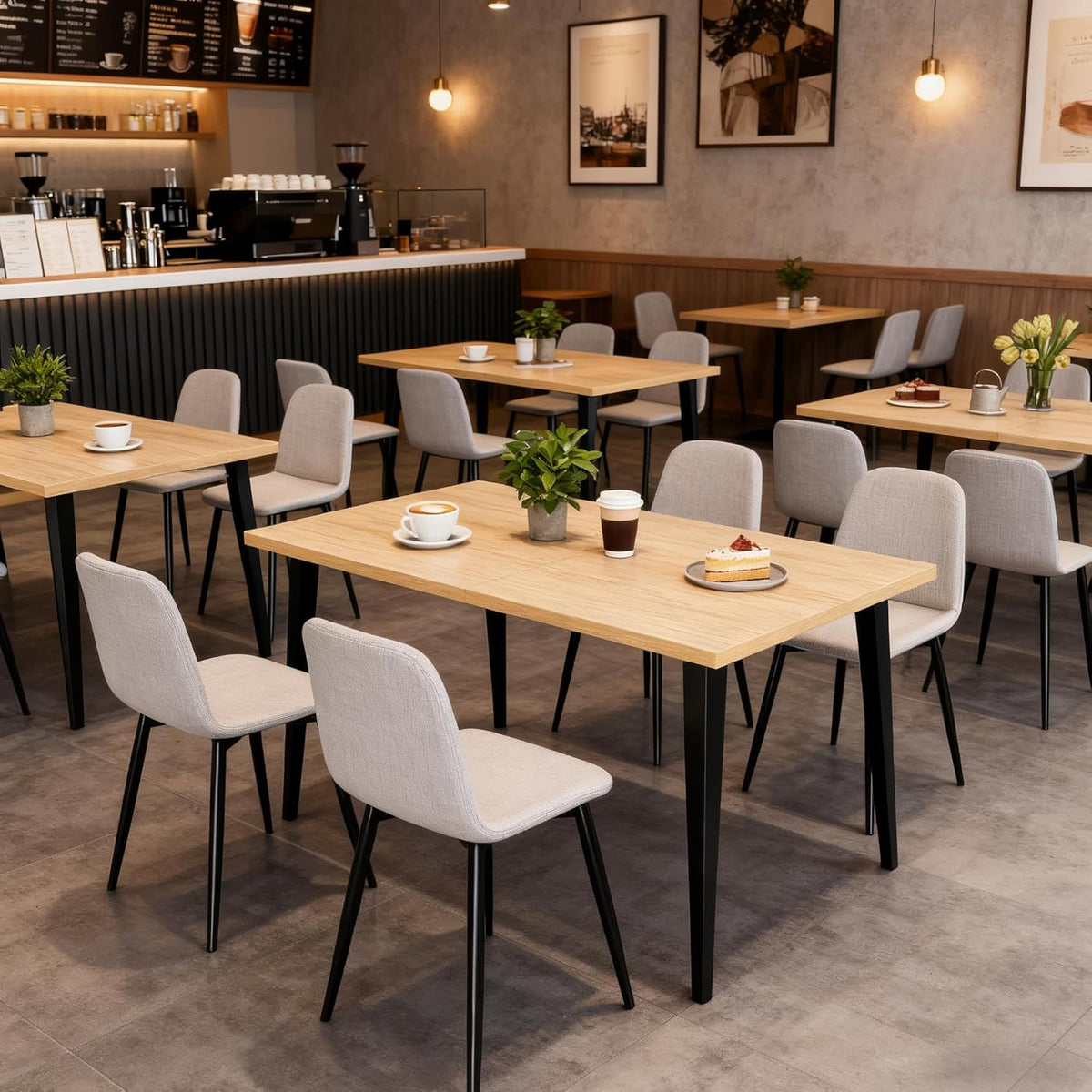Dining Table, Wooden Tabletop & Rust-Resistant Iron Legs, Rectangular Kitchen Table for 6-8 People, Rustic Industrial Design for Dining Room, Patio