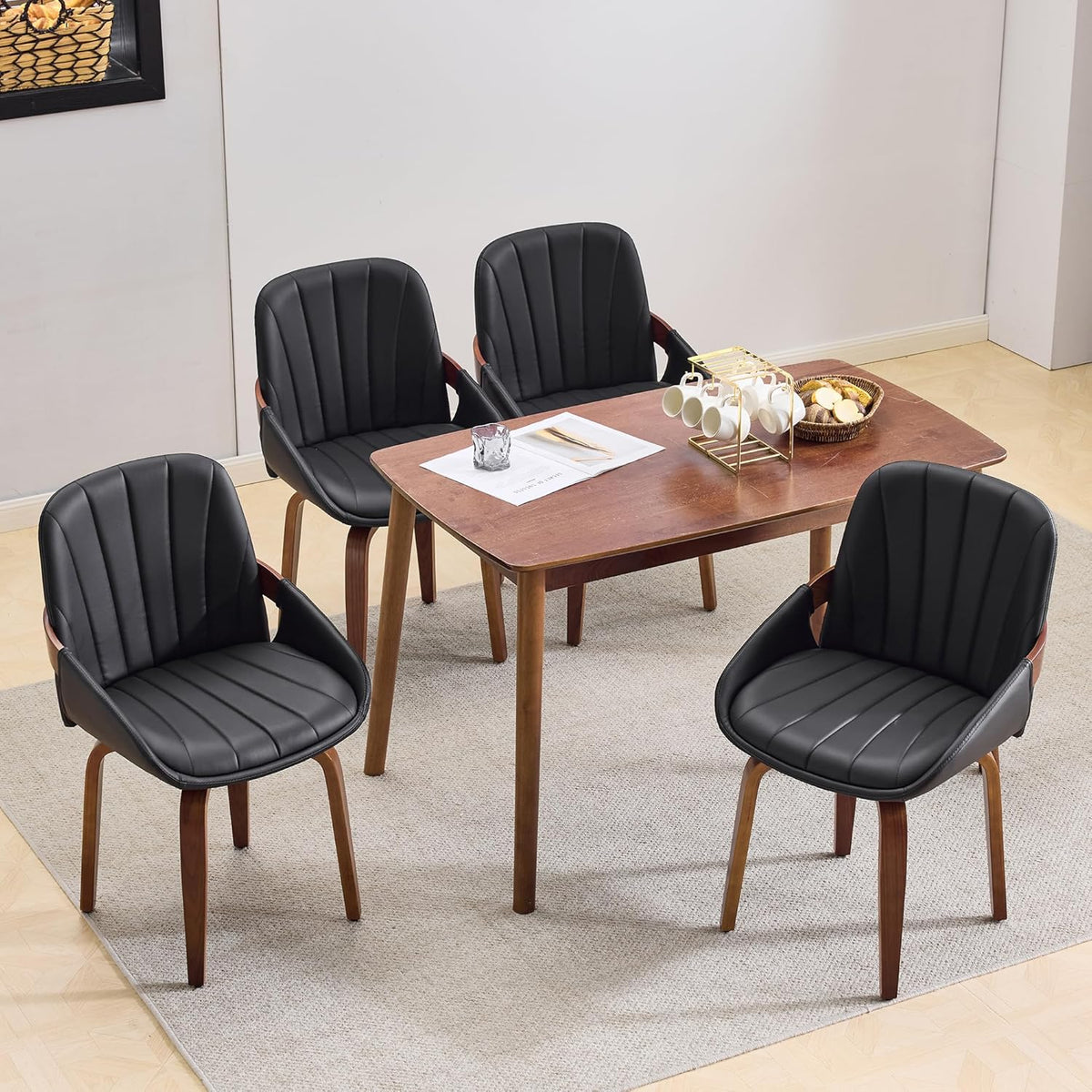 Swivel Dining Chairs Set of 4, Mid Century Modern Swivel Dining Chairs with Arms,Upholstered Kitchen & Dining Room Side Chairs with Solid Wood Legs for Living Room