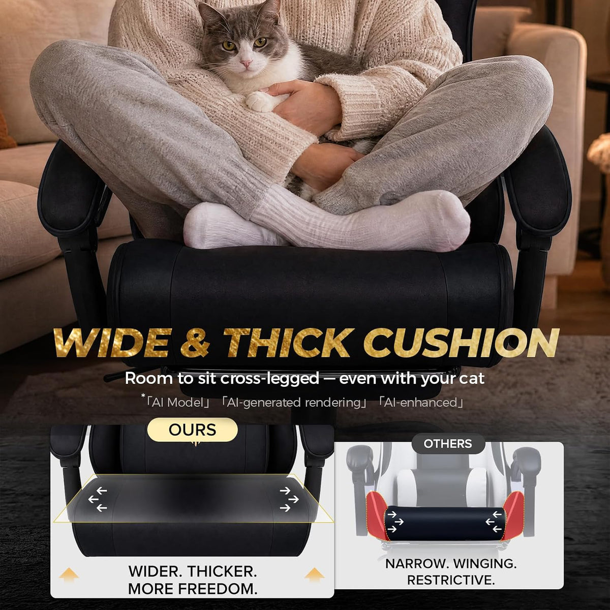 GTPLAYER Video Gaming Chair Fabric, Ergonomic Computer Chair with Footrest and Pocket Spring Cushion, Height Adjustable Video Gamer Chair with Lumbar Support for Adults, Black