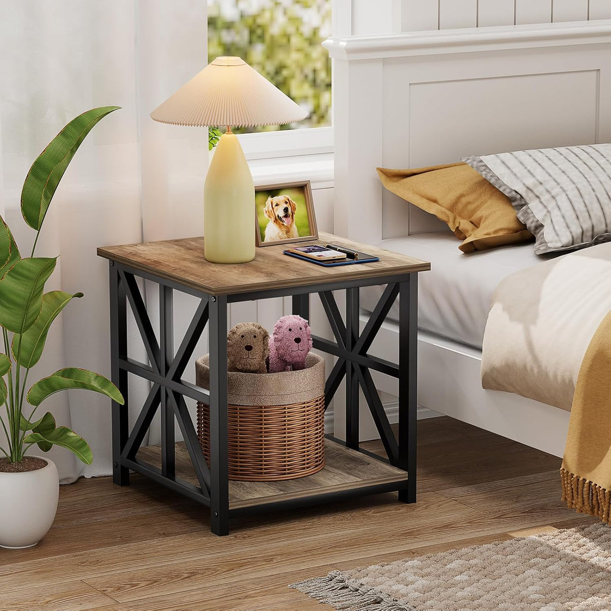 GreenForest Large End Table with X-Shaped Metal Frame for Living Room