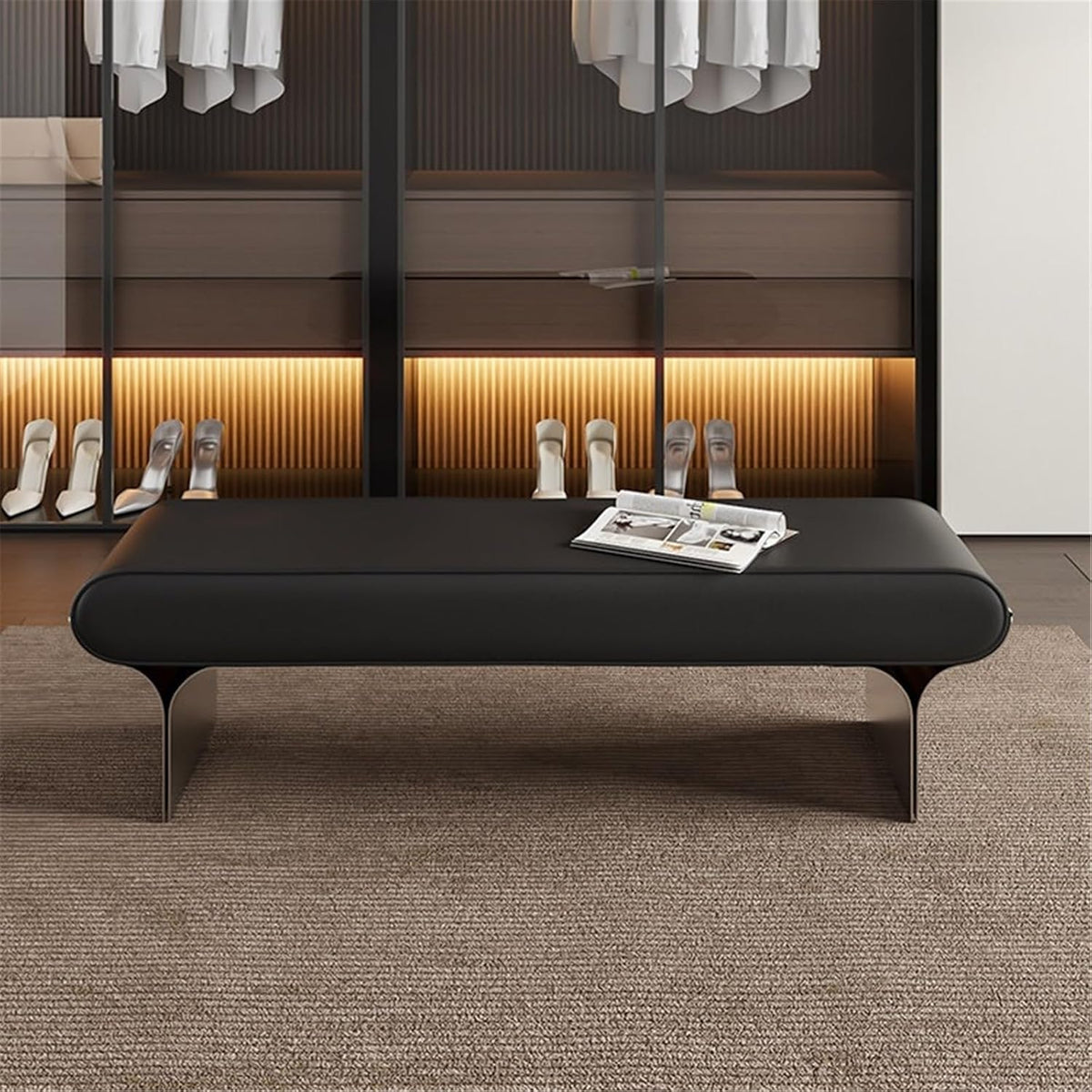 Modern Upholstered Bed end Bench Bedroom Home Use Bedside Dressing Room Long Shoe Changing Entryway(Small)