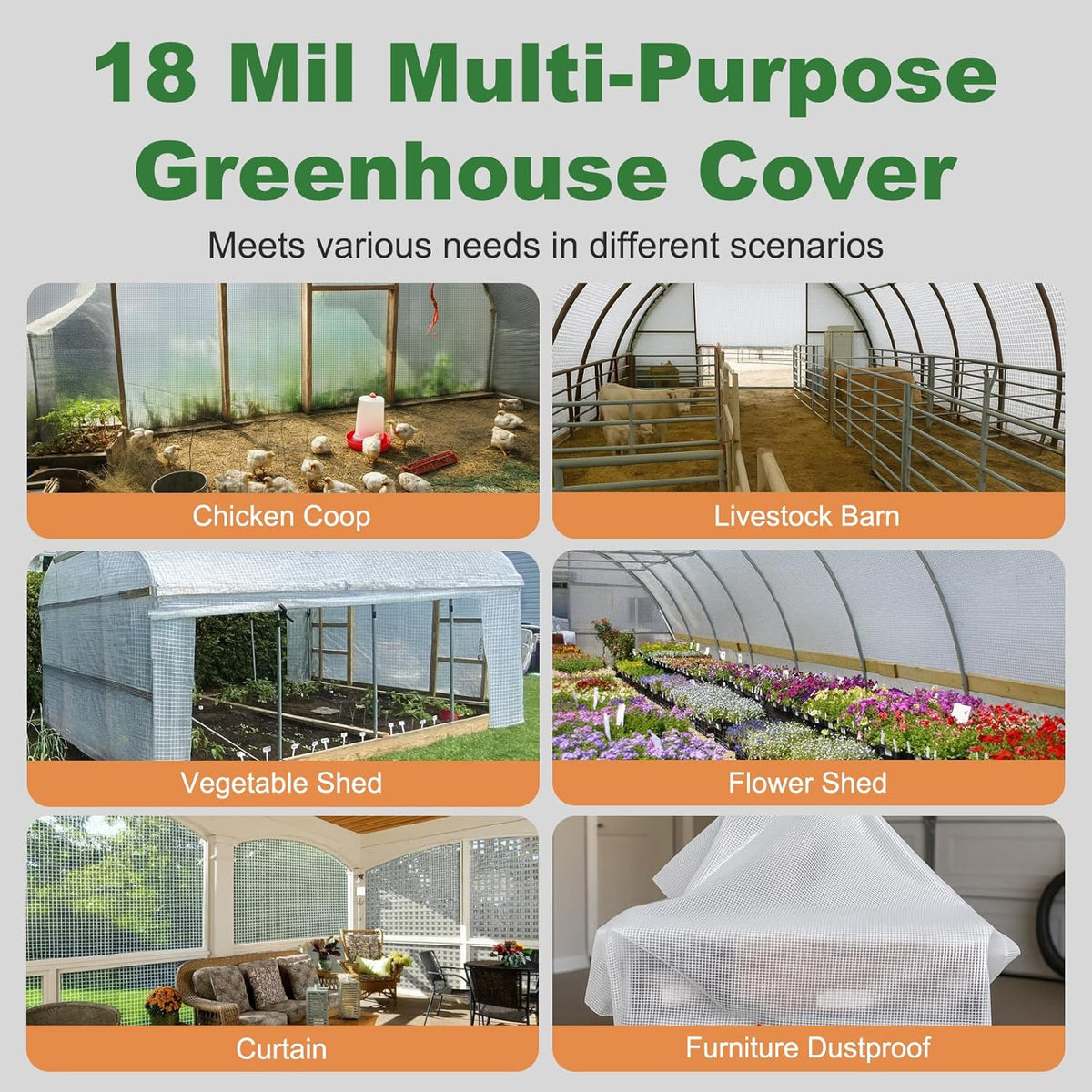 18 Mil Greenhouse Cover, 10x18 FT Clear Heavy Duty Greenhouse Tarp, UV Resistant Waterproof Green House Plastic Covering with Grommets for Garden, Farms, Nursery