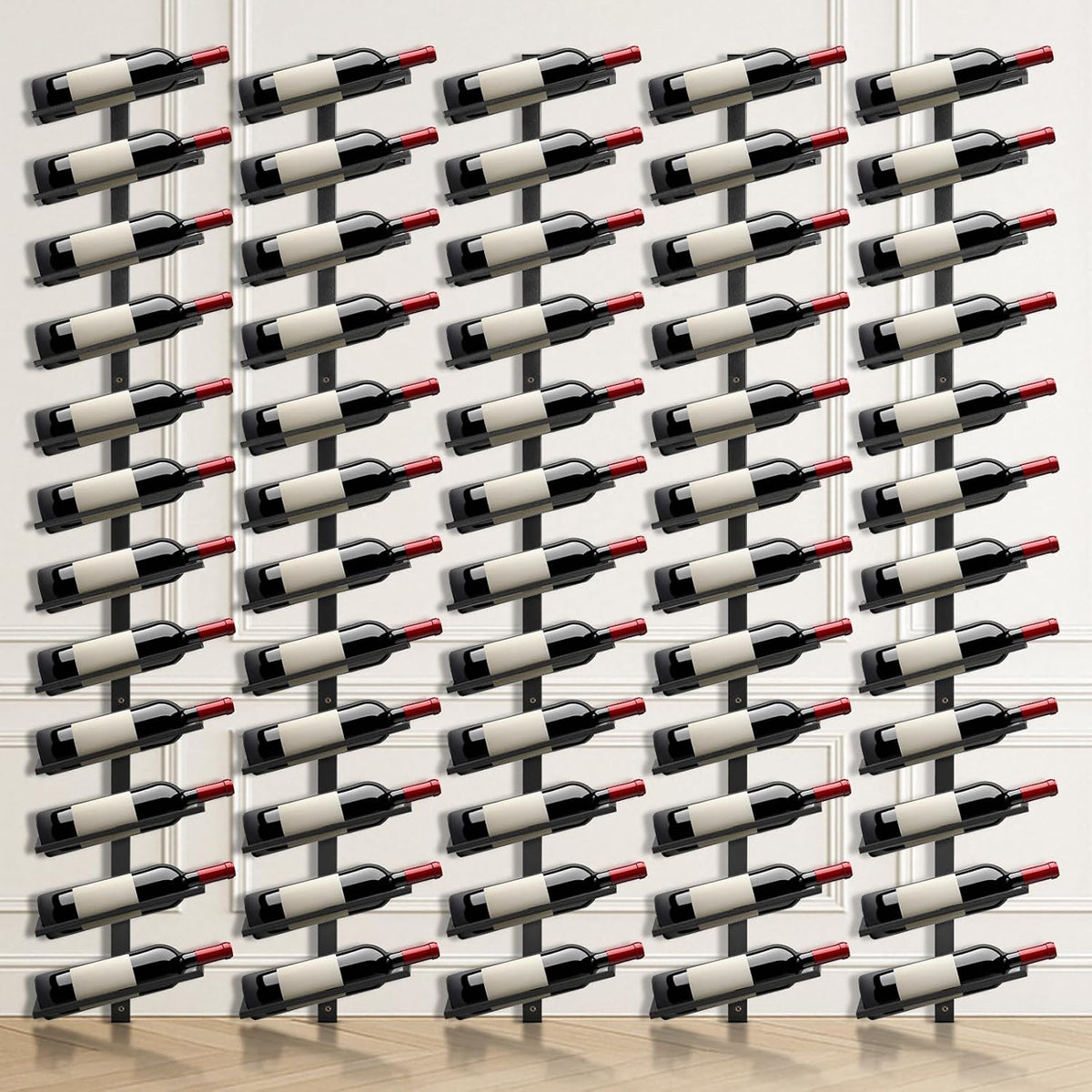 ETOYA Wall Mounted Wine Rack, H 59inch, 12 Rows, 60 Bottle Wine Cellar Racks, Metal Wine Bottle Holder for Dining Room, Kitchen, Bar, Basement & Restaurant (5 Columns(60 Bottles))
