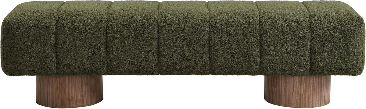 Merax 64" Upholstered Boucle Dining Bench Entryway End of Bed Ottoman Bench for Living Room Bedroom Dining Room, Wood Leg, Bear 300 LBS, No-Assembly (Green)