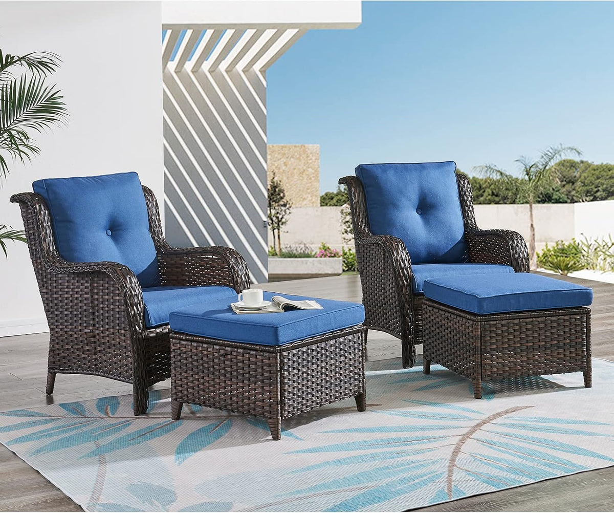 HUMMUH Outdoor Ottomans for Patio Set of 2 PE Wicker Steel Frame Outdoor Footstool for Patio, Backyard, Additional Seating, Side Tables with Removable Weather-Resistant Cushions