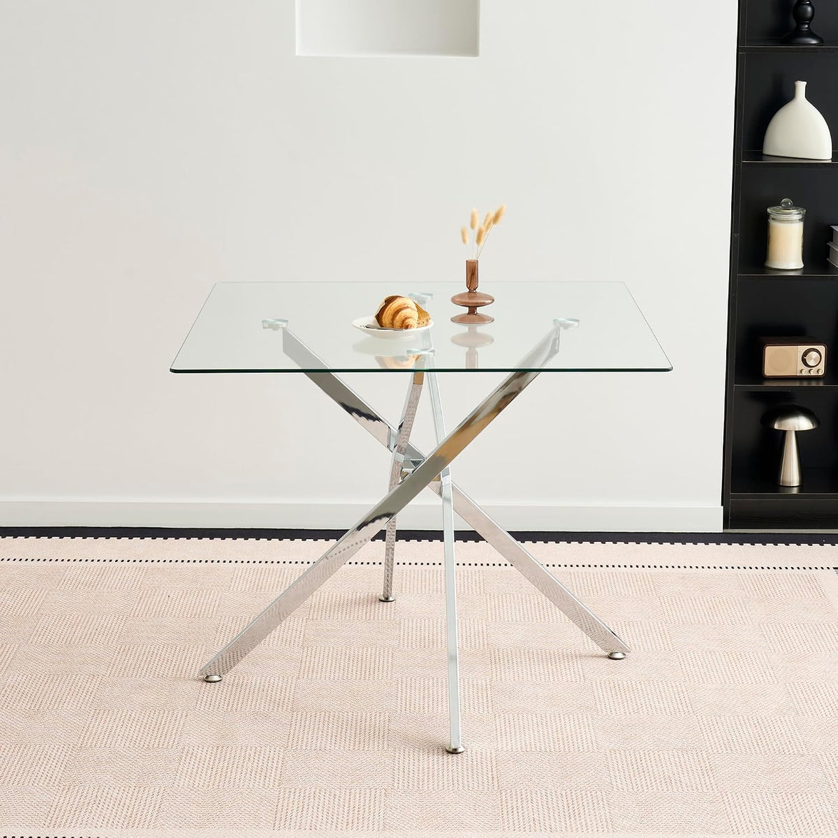 HomVent 36'' Square Glass Dining Table Set for 4,Modern Square Glass Kitchen Table Set for 4, Dining Room Set with Dining Chairs for Kitchen