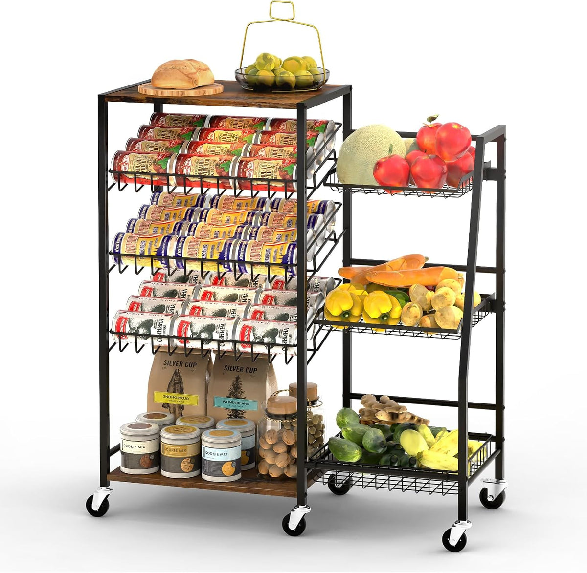 Pinzoveco 5-Tier Rolling Kitchen Storage Carts, Snack Cart with Wheels, Fruit Organizer(Fruit Basket Rolling Cart, Vegetable Holder for Kitchen, Holds Soda Drinks, Cans, Snacks, Onions, Potatoes