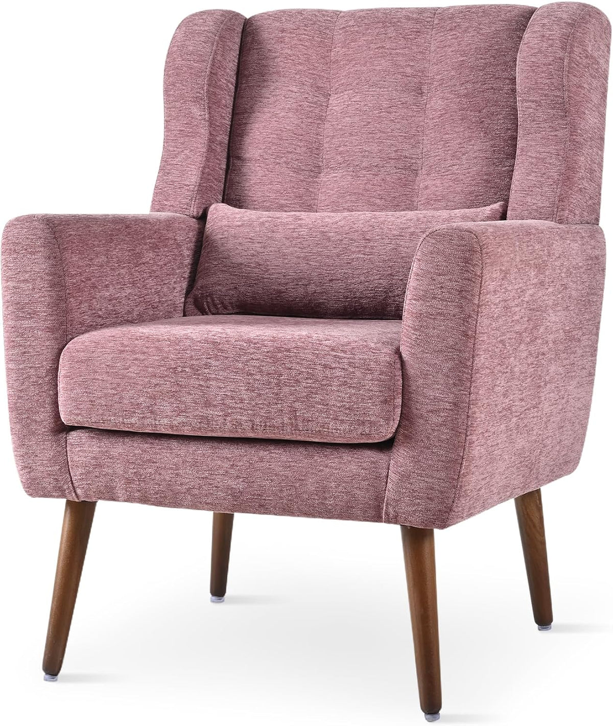 cinkehome Accent Arm Chairs for Living Room, Chenille Upholstered Mordern Armchair, Comfy Soft Padded Lounge Chair in Small Spaces, Bedroom, Pillow, Solid Wood Leg, Purple