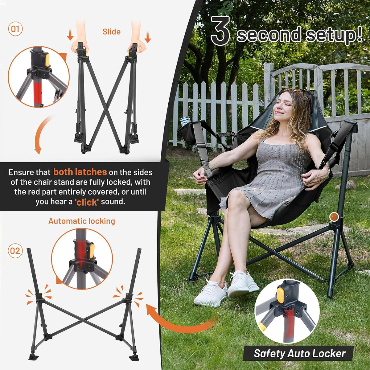 TIMBER RIDGE Hammock Camping Chair, Oversized Swinging Chair, 400lbs Load | Portable Folding Rocking Camping Chair with Adjustable Back & Seat Height for Outdoor Lawn, Backyard and Patio