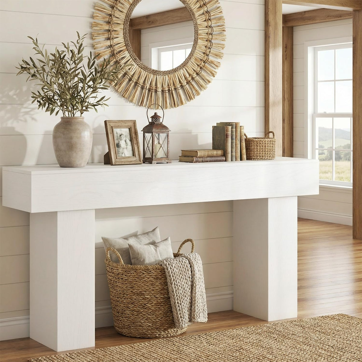 63 Inch Long Console Table for Entryway, Farmhouse Wood Sofa Table Behind Couch Table, Narrow Entryway Table for Living Room, Entrance, Hallway, Foyer, Rectangular Entry Way Table, Easy Assembly