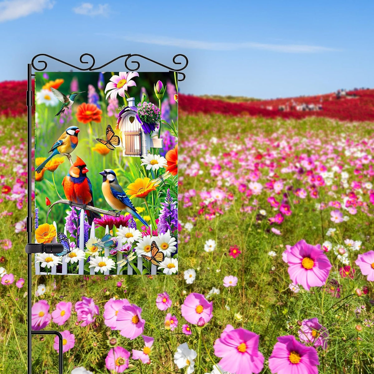 Spring Summer Humming bird garden Flag Birds Floral Garden Flags 12x18 Double Sided, small Yard Flags for Outside Decoration
