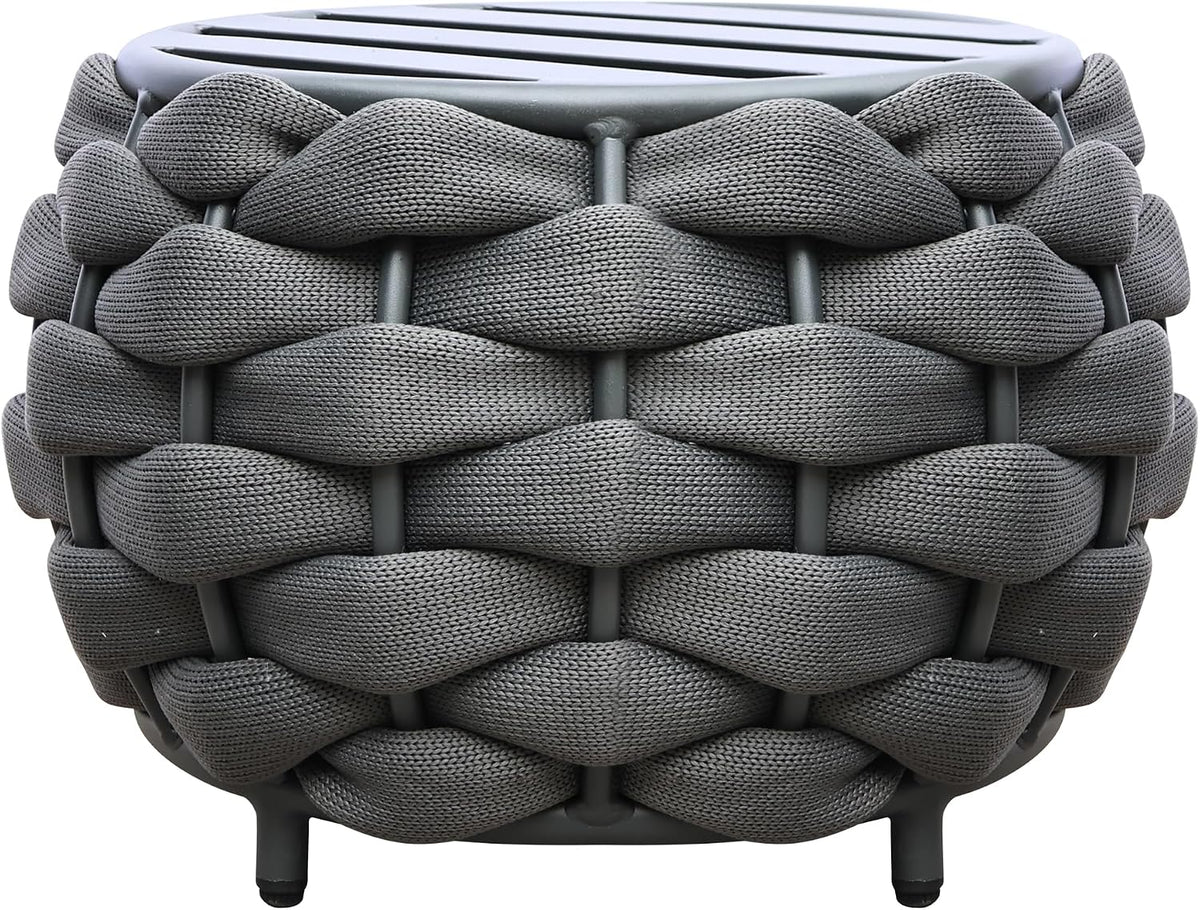 TWT Aluminium Patio Sofa Ottoman Handwoven PVC Rope with Thick Cushion All Weather for Balcony Porch Yard - Dark Gray