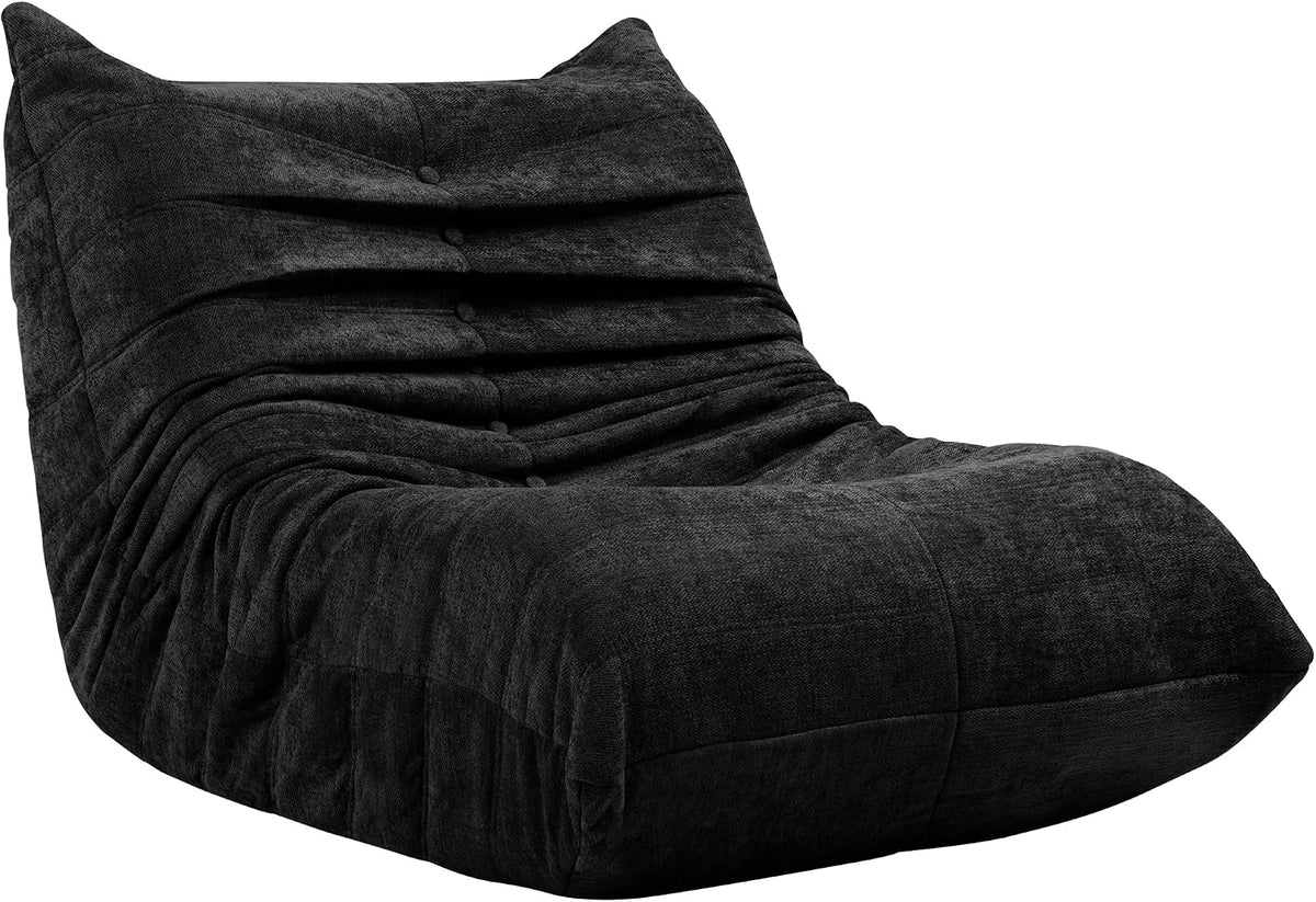 Vongrasig Bean Bag Chair for Adults, Line Fabric Lazy Sofa Couch, Memory Foam Filled Bean Bag Lounge Chair Perfect for Living Room, Bedroom and Office, Black