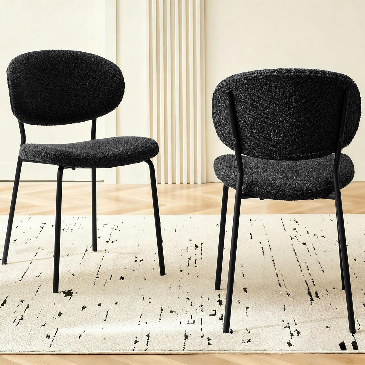 Homedot Modern Kitchen Dining Chairs Black Set of 4, Upholstered Boucle Round Bedroom Reception Side Chairs with Ergonomic Backrest for Apartment, Dining Room, Living Room, Dining Hall