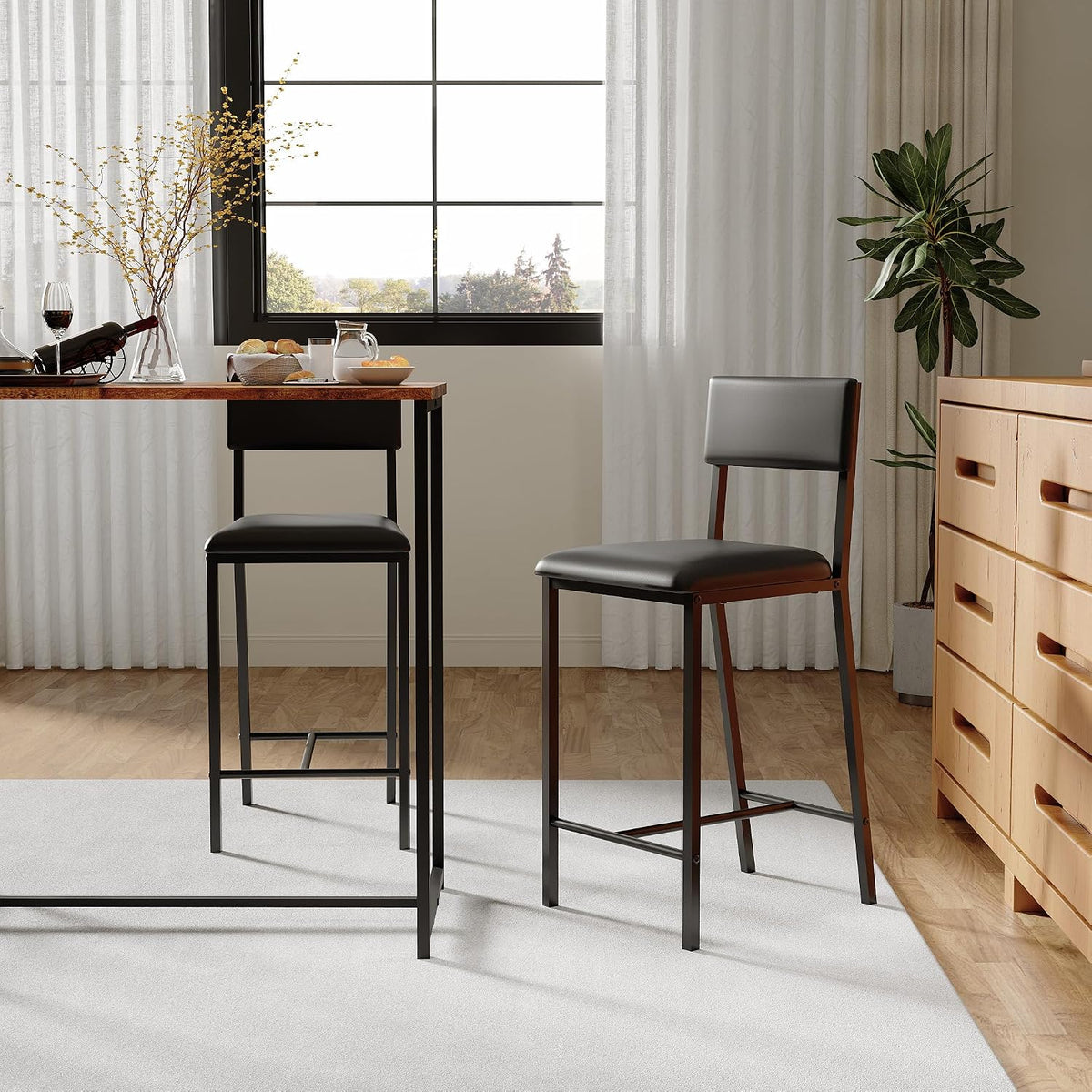 IDEALHOUSE Dining Chairs Set of 2 Upholstered PU Dining Chairs Curved Backrest, Modern Dining Room Chairs Kitchen Chairs with 26IN Metal Legs and Sturdy H-Frame for Home, Bar 330lbs Capacity