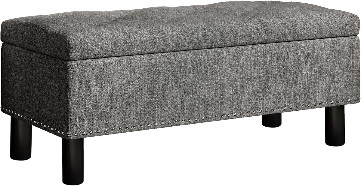 Furniliving 42" Ottoman with Storage, End of Bed Bench with Button-Tufted Large Upholstered Ottoman Entryway Bench Storage Bench for Bedroom, Living Room, Linen, Grey