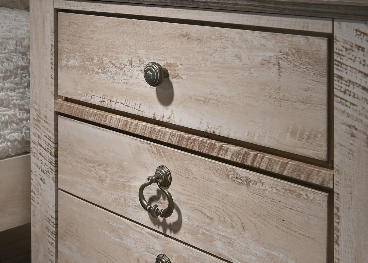 Contemporary Patched Top 3-Drawer Nightstand, Antique Brown ,for Small Spaces