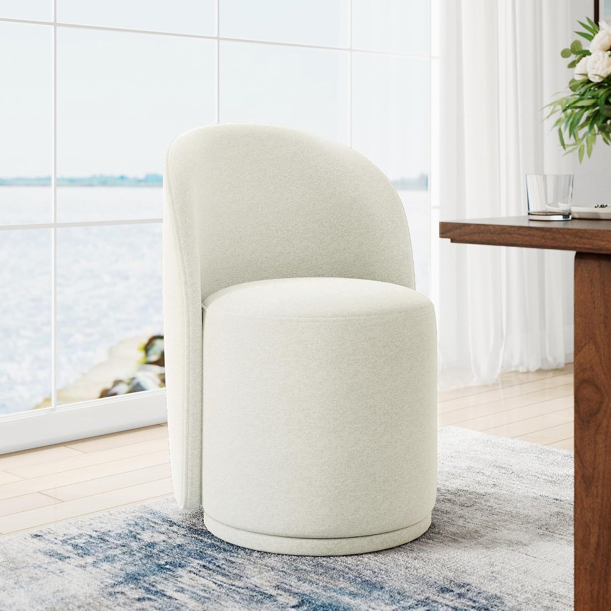 Swivel Barrel Dining Chairs, Upholstered Modern Accent Chair for Living Room, Bedroom, Makeup Vanity, Dining Room, Kitchen (Swivel Fabric Cream White, Set of 6)