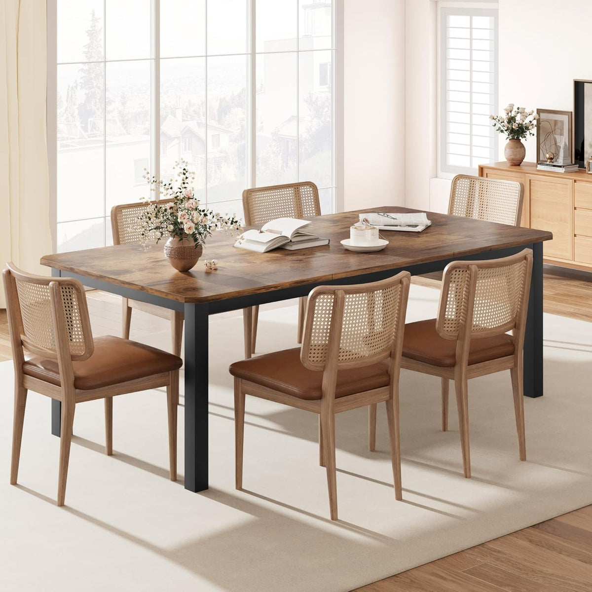 IDEALHOUSE 78.7" Long Rectangle Dining Table for 6-8 People, Industrial Wood Dinner Table (Only Table) (New Retro)