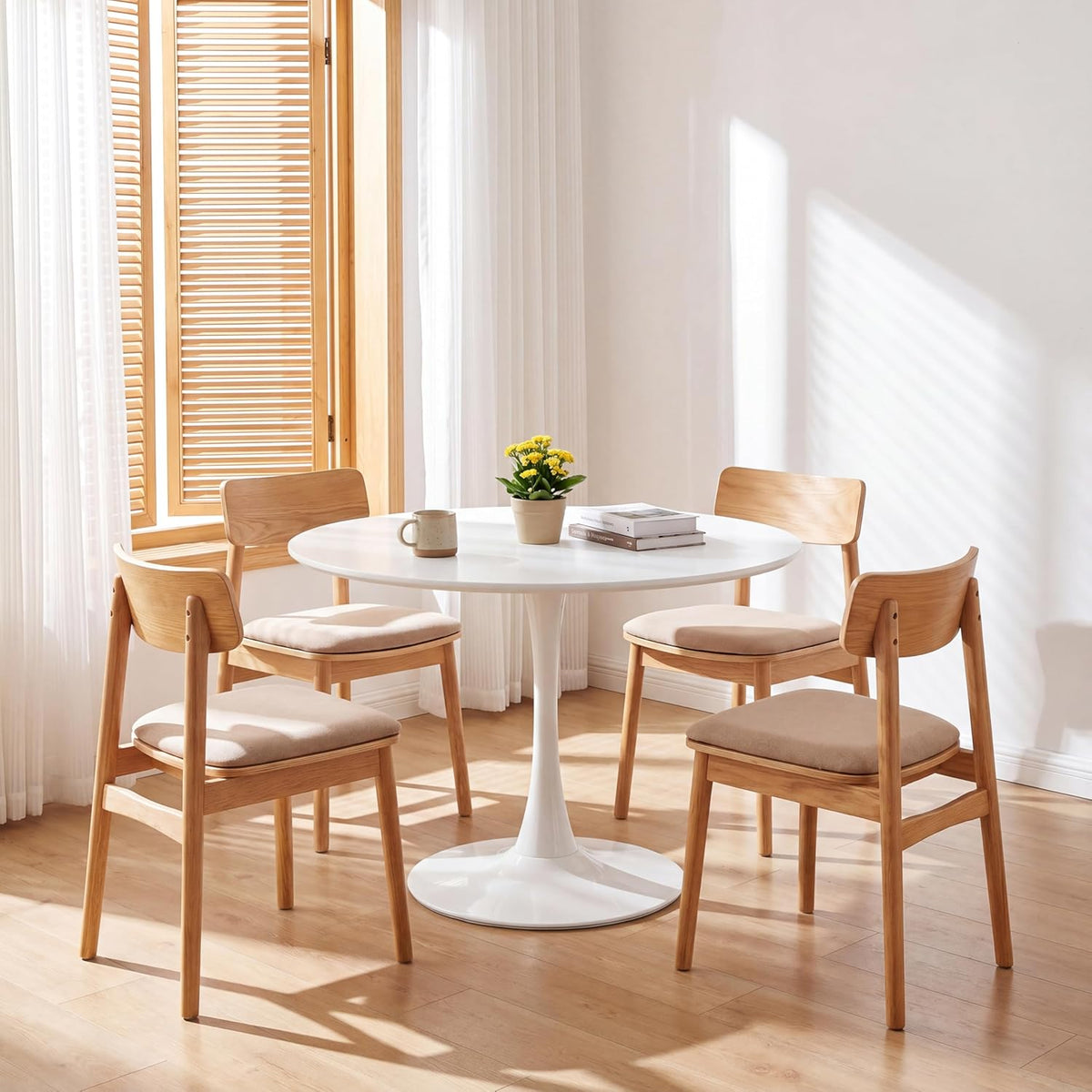 42" Tulip Table for 4-6 Persons Modern Round Dining Room Table, Mid-Century Modern White Small Kitchen Table with MDF Wooden Top, Leisure Coffee Table for Living Room, Dining Room, Office