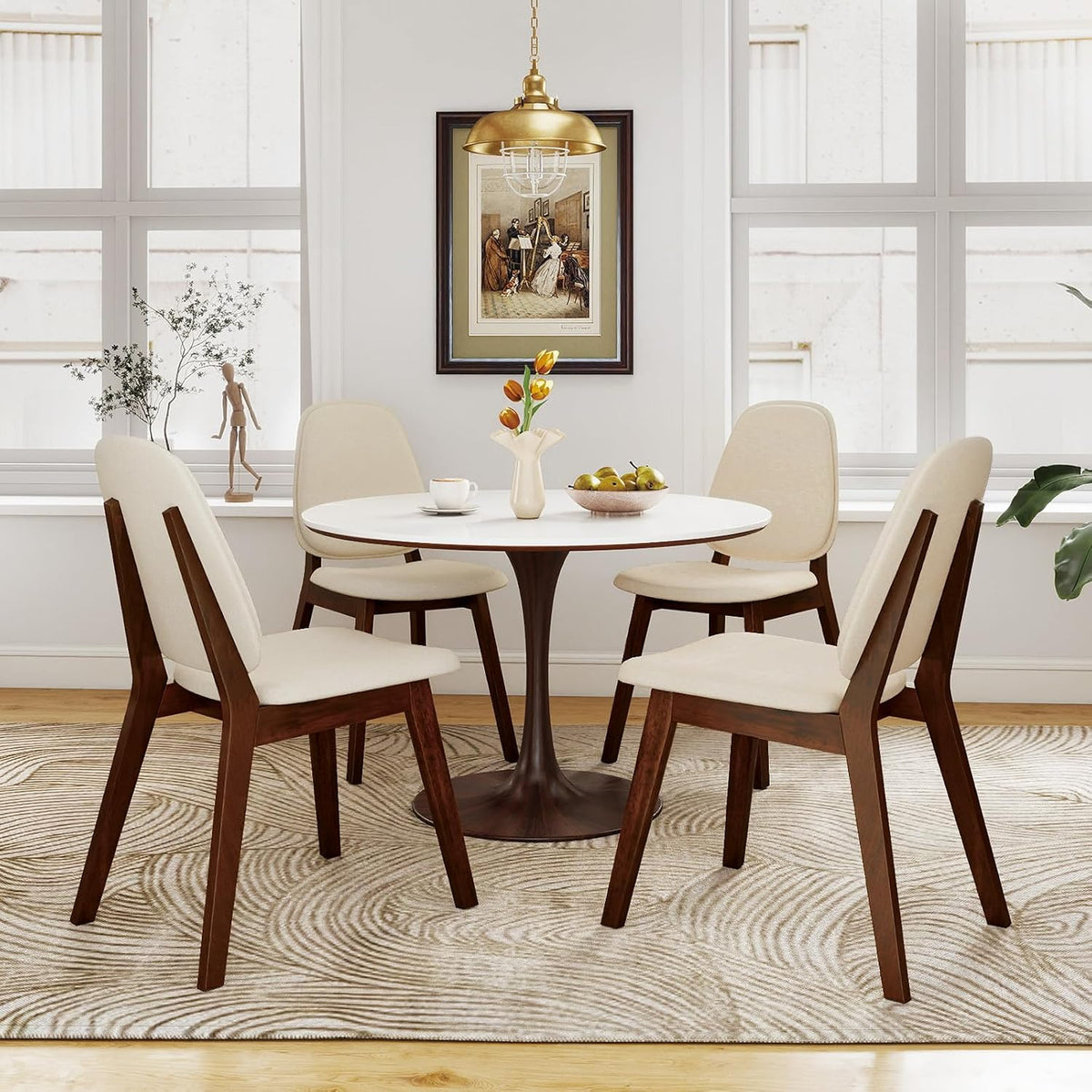 GOFLAME Upholstered Dining Chairs Set of 2, Mid-Century Modern Kitchen Chairs with Padded Seat, Ergonomic Curved Backrest, Rubber Wood Legs, Accent Side Chairs for Dining Room, Living Room, Study