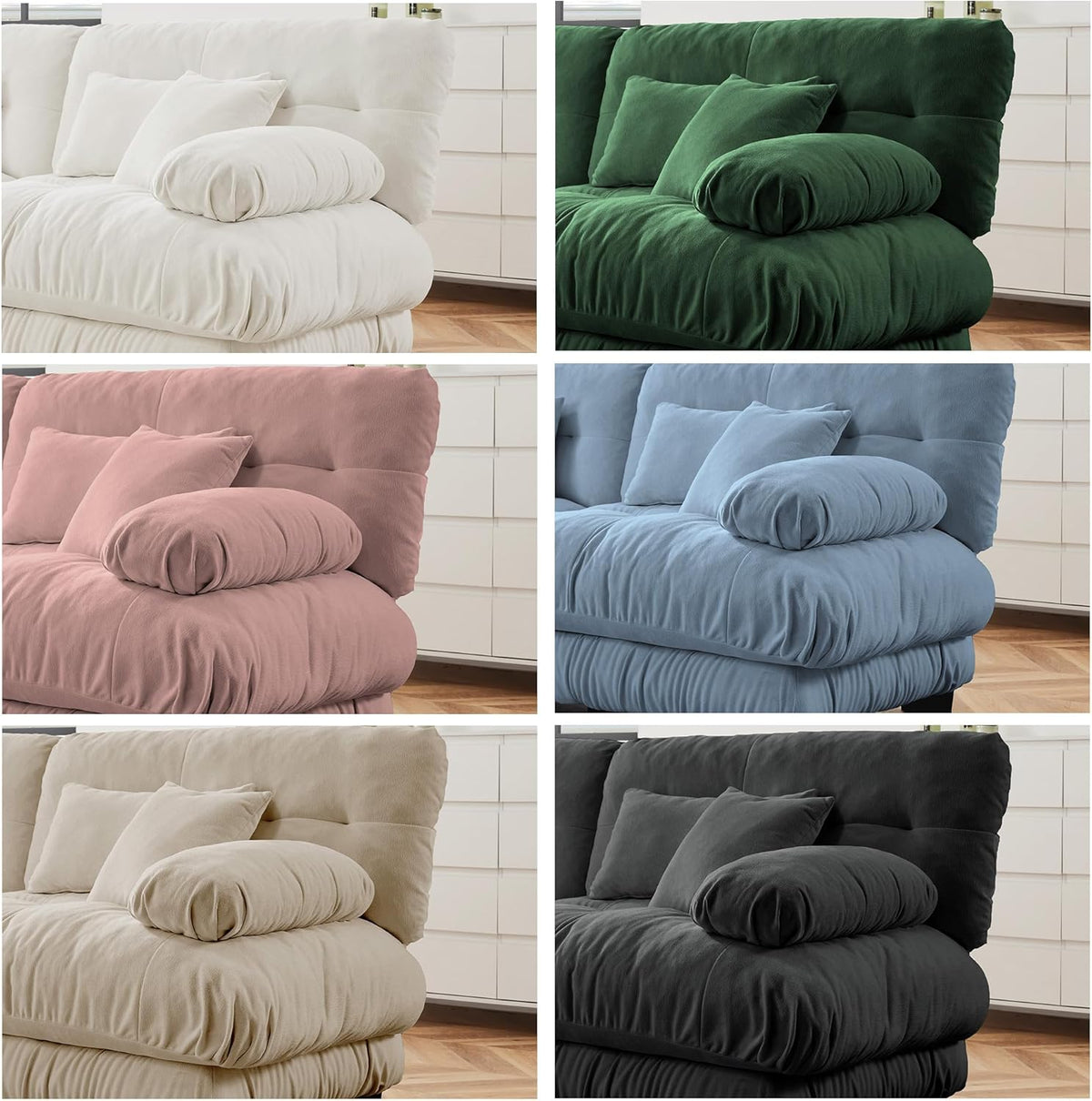 Oversized Modular Velvet Sectional Cloud Sofa Couch with Movable Ottoman,Corner Sofa with Comfortable Armrests, Deep Seat, Convertible L or U Shaped Couch (Sky-Light Blue, 3 Seat + 1 Ottoman)