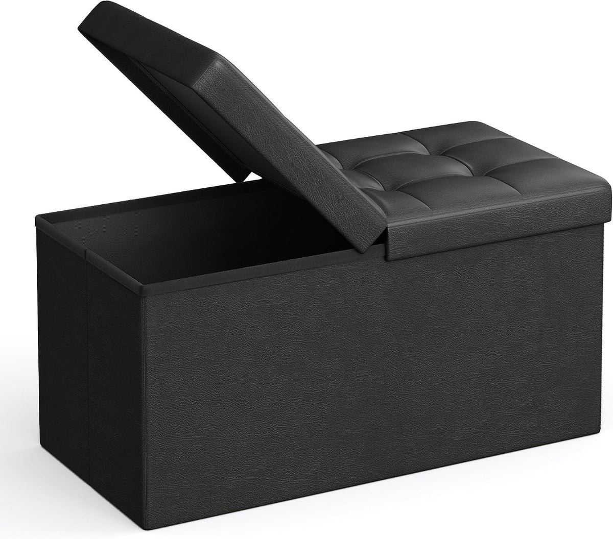 SONGMICS 30 Inches Folding Storage Ottoman Bench with Flipping Lid | Storage Chest Footrest Padded Seat, MDF Support, Ink Black, MINOTA Collection ULSF45BK