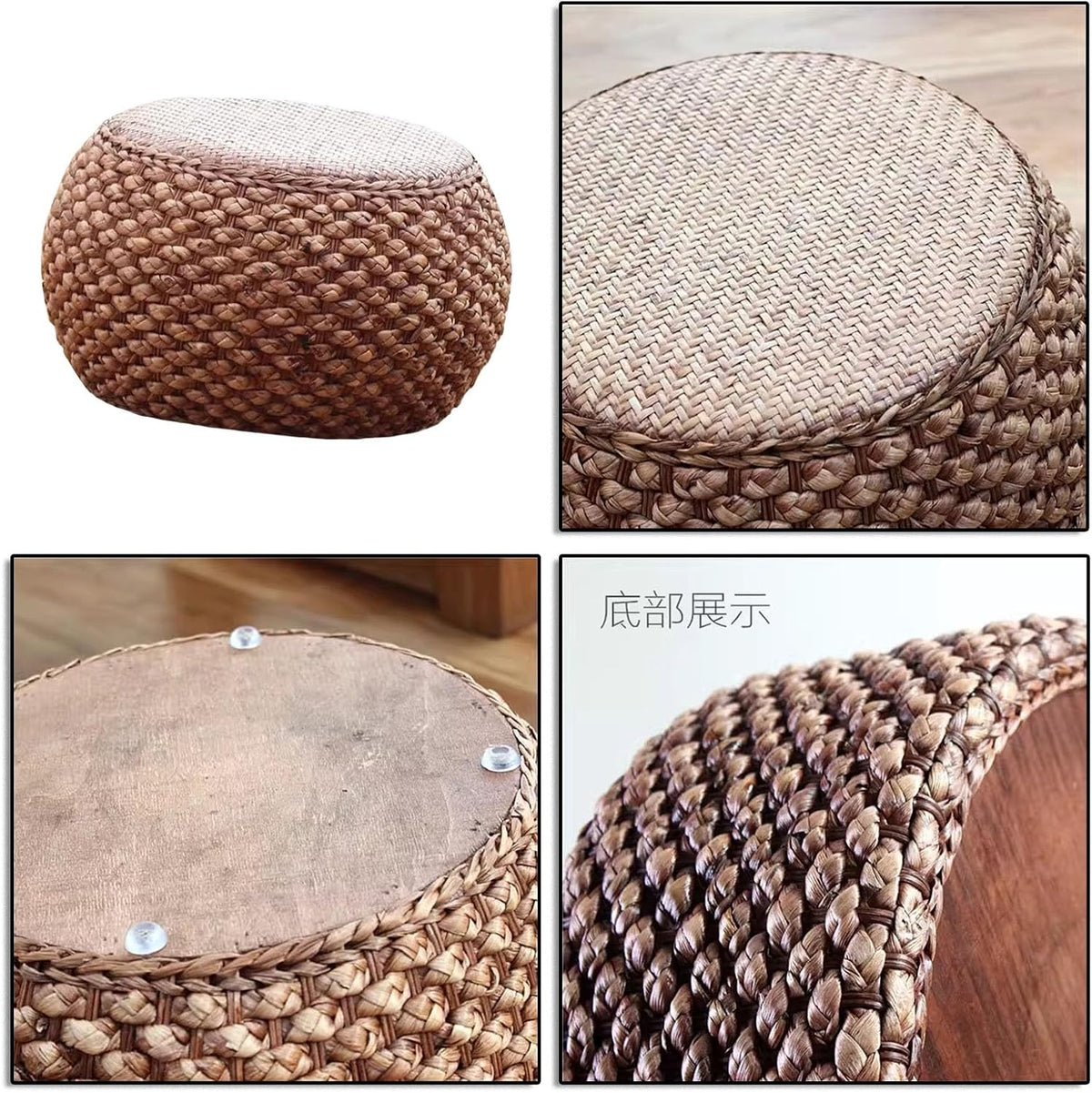 Round Ottoman Natural Seagrass Braided Poof Hand Weaving Round Ottomans Boho Footrest Stool for Home Living Room Bedroom Patio(22cm/8.6in)
