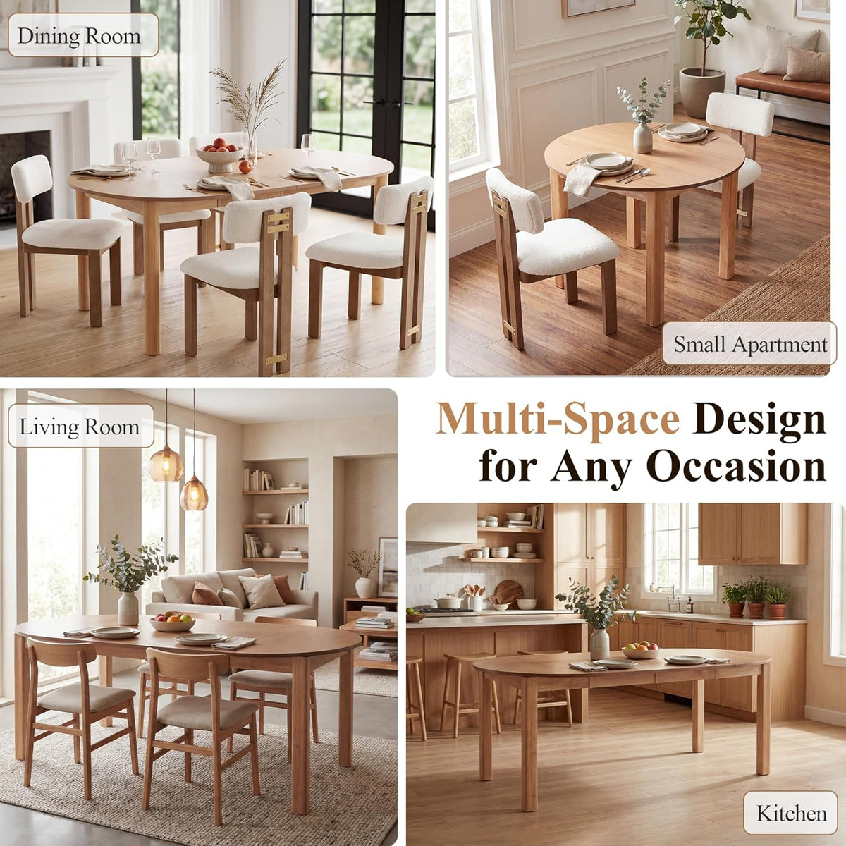 HNY Extendable Dining Table Round to Oval for 4-8, 42"-77" Oak Veneer Kitchen Table with Sturdy Legs, Modern Farmhouse Expandable Dining Room Table for Family Gatherings & Small Apartments, Natural