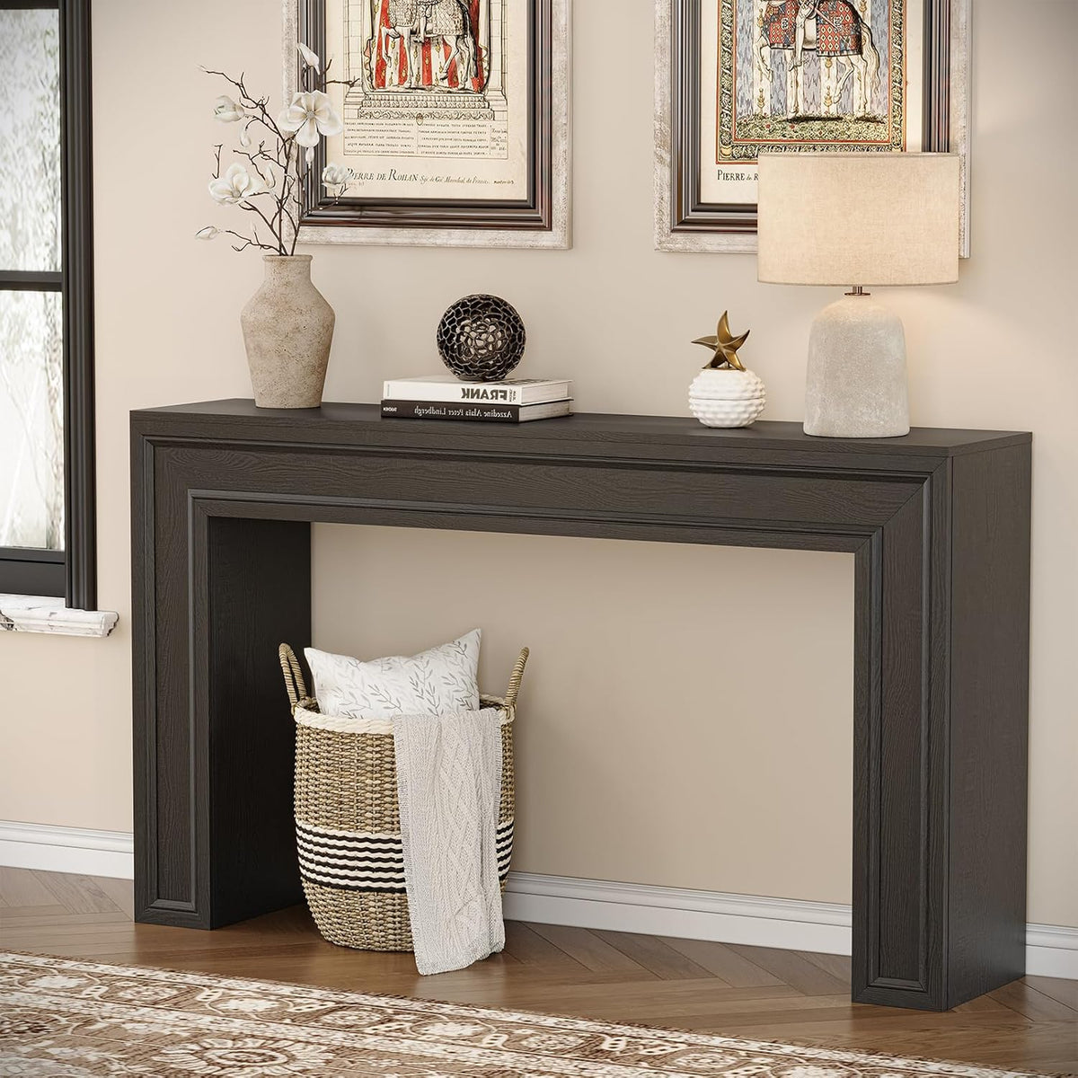 Rresyet 55 Inch Long Console Table, Sofa Table Behind Couch, Entryway Table, Farmhouse Entryway Table for Entrance, Hallway, Living Room (Black)