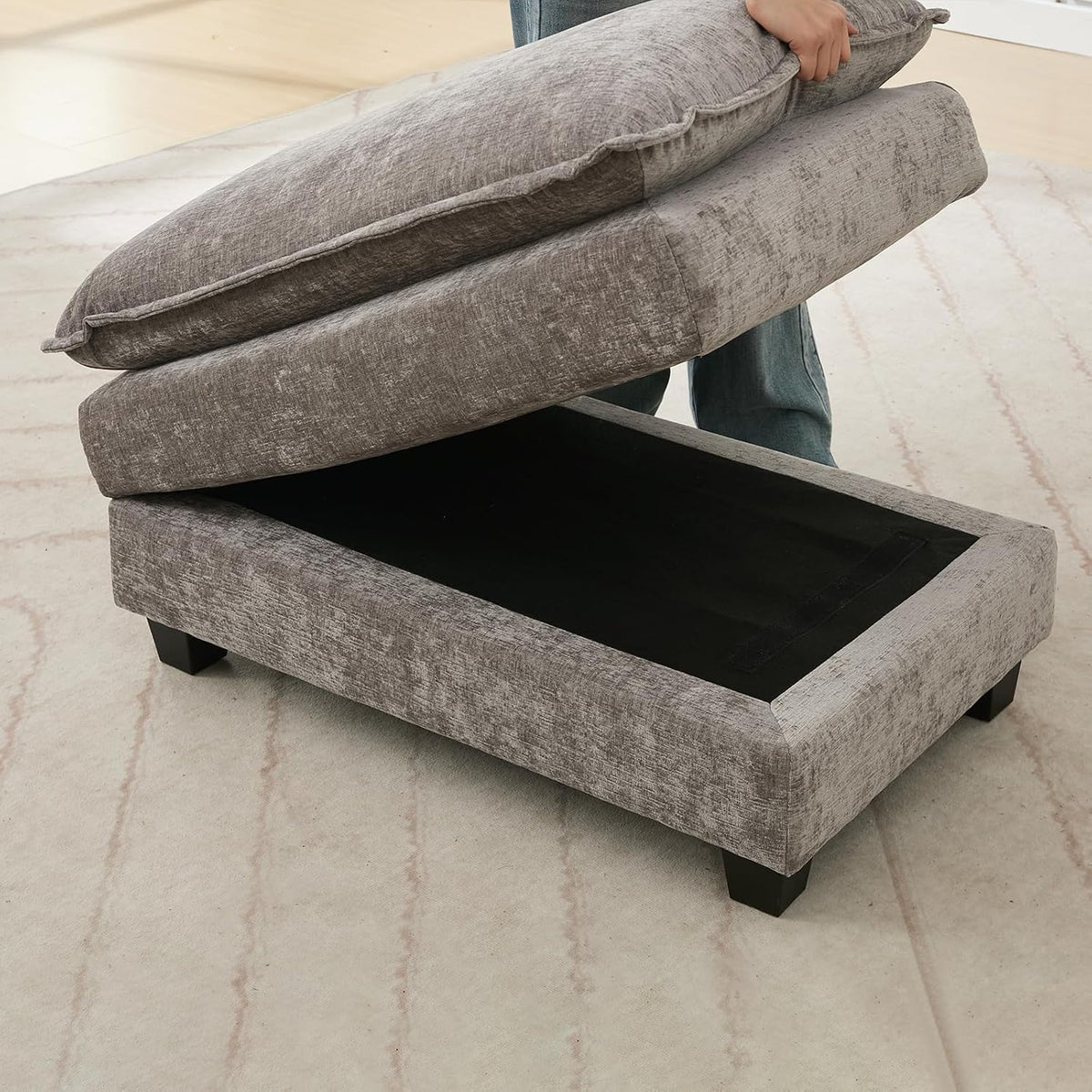 Oversized Modular Sectional Sofa Set, Convertible Deep Seat Cloud Couch with Ottoman, Large U Shaped Corner Couch with Throw Pillows for Living Room (Grey, Ottoman)