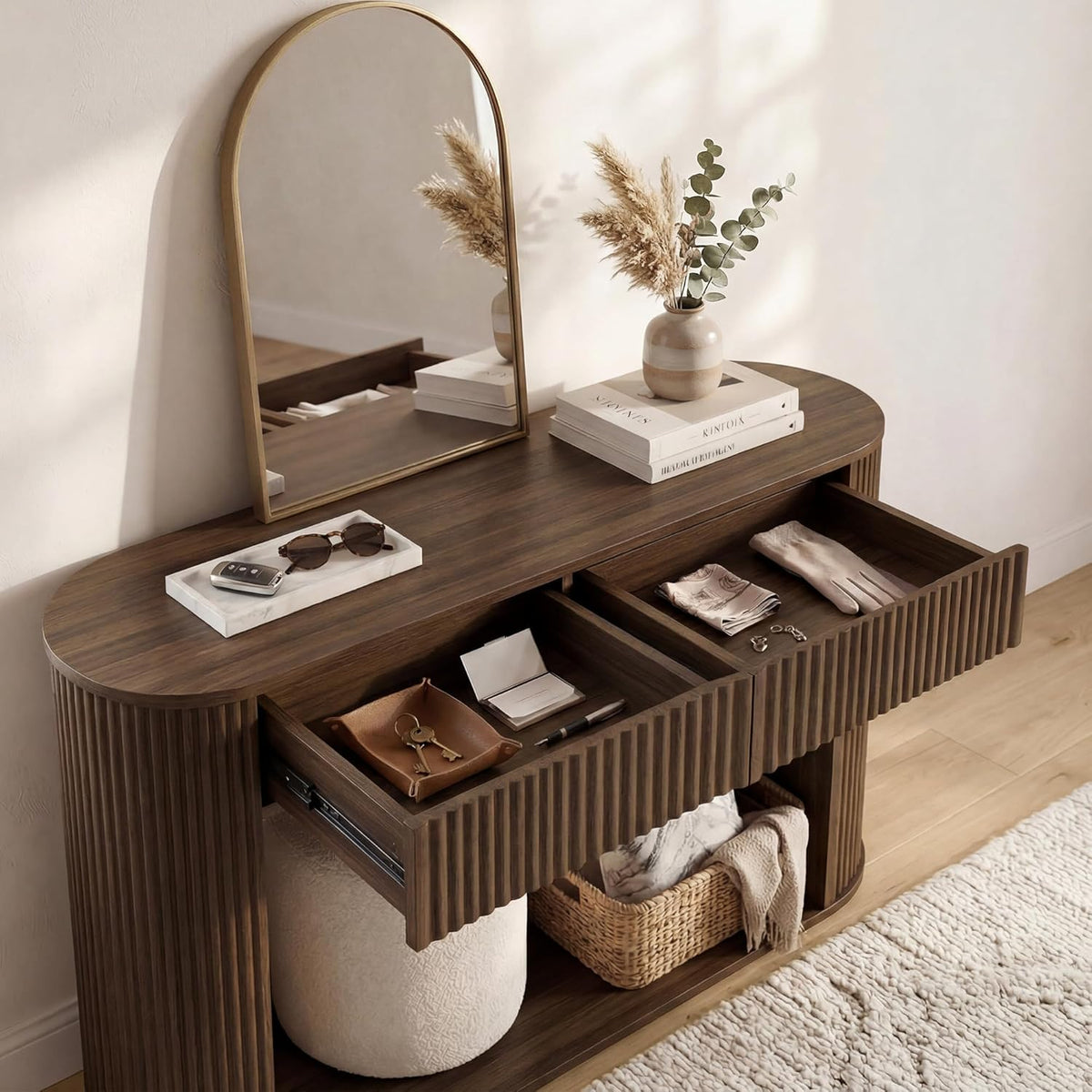 CHITA 47-Inch Fluted Console Table with 2 Drawers,Farmhouse Entryway Table for Behind Couch for Living Room, Hallway, Foyer, Entrance,Walnut