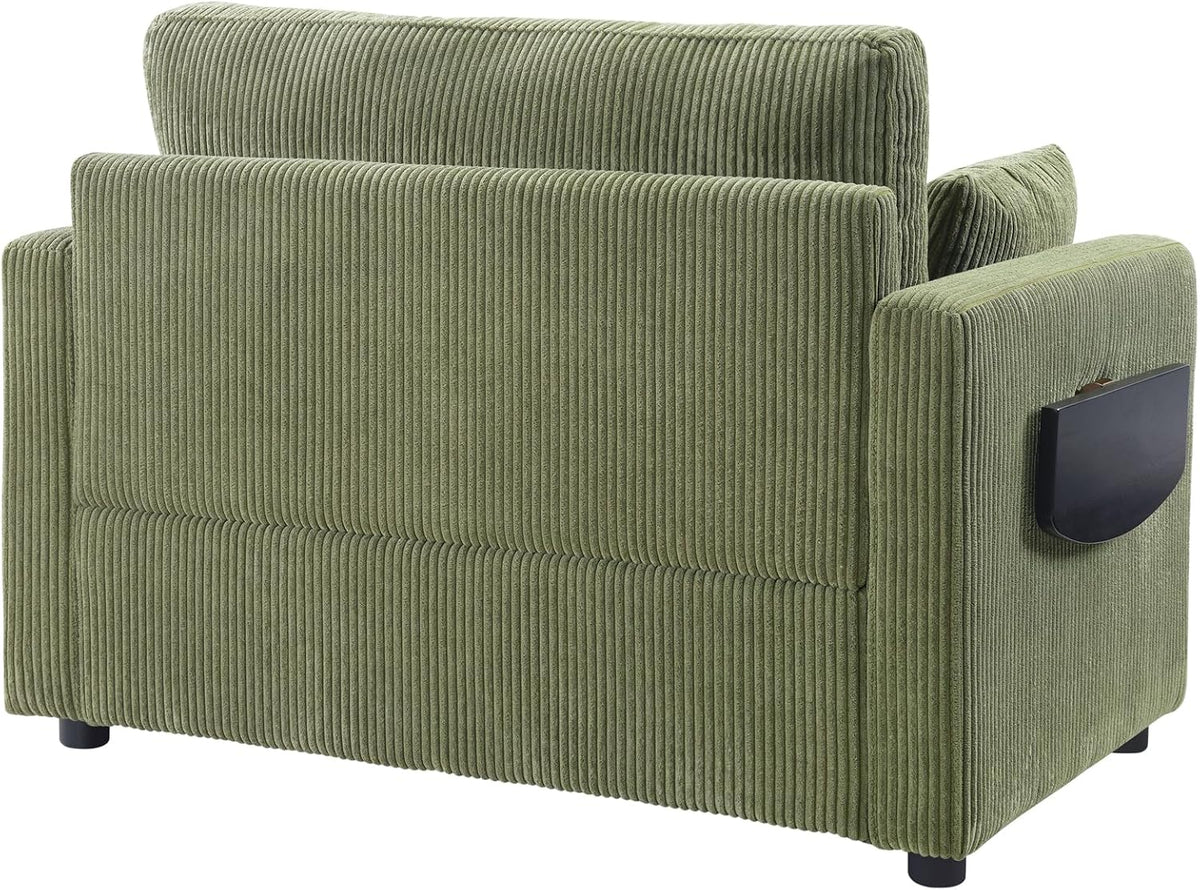 Twin Size Sofa Bed 47.2" Sleeper Sofa Loveseat Sofa with a Foldable Mattress, a Foldable Side Table, a Side Storage Pocket and Two USB Ports for Living Room, Green