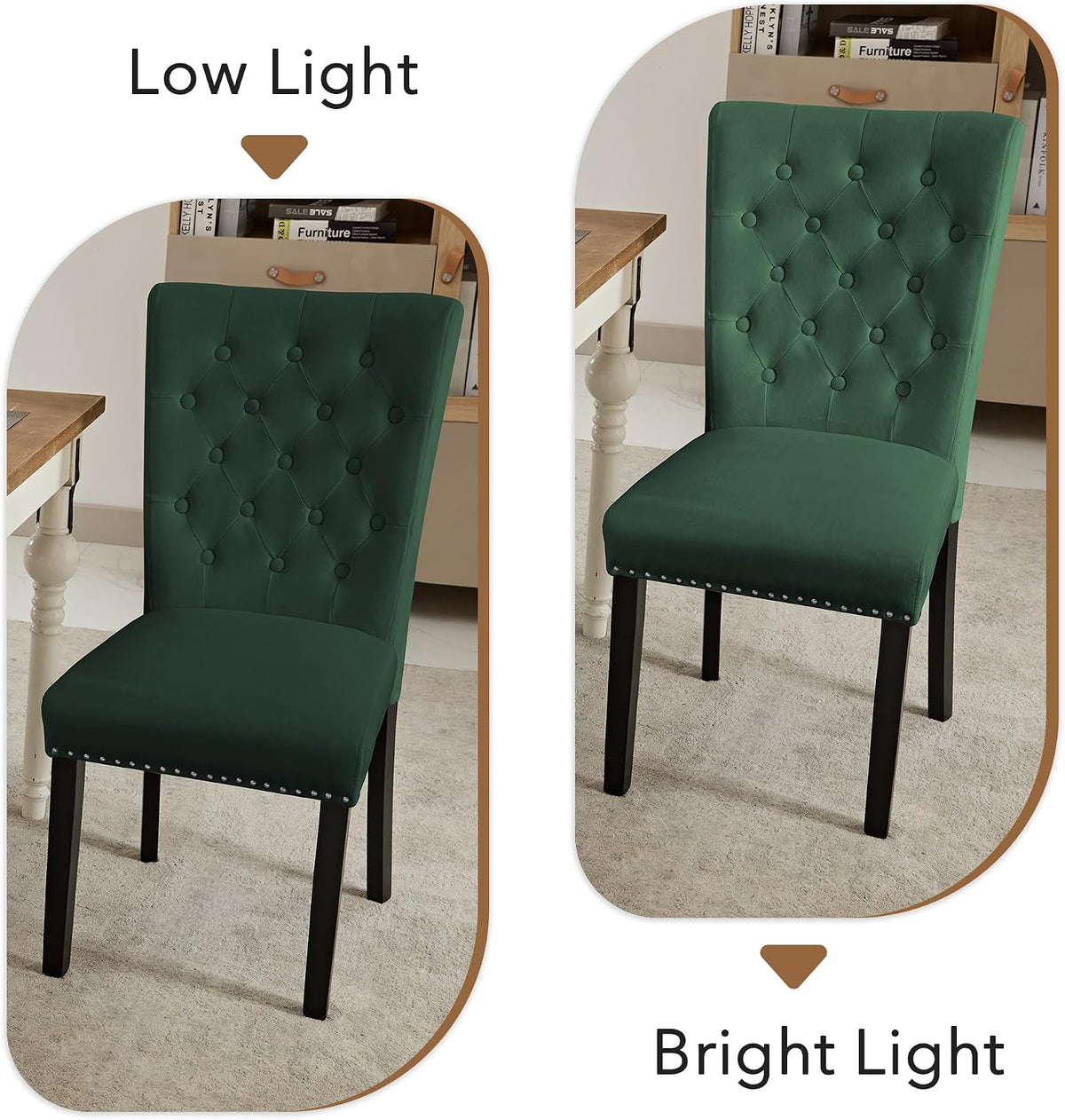 adochr Velvet Dining Chairs Set of 2, Parsons Kitchen Chair, Green | Wooden Legs & Nailed Trim, Upholstered Dining Room Chairs 350 LBS Capacity