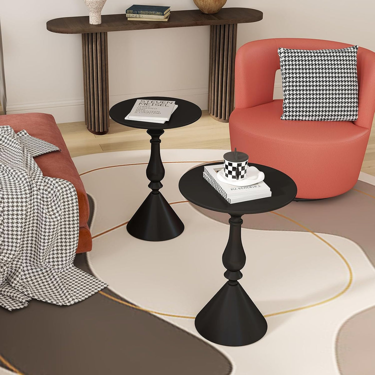 Benkyo Living Room Side Tables Set of 2 Black Round Small End Tables livingroom Sofa End Tables Set of 2 Metal Nightstands Morden Side Table for Bedroom,Black