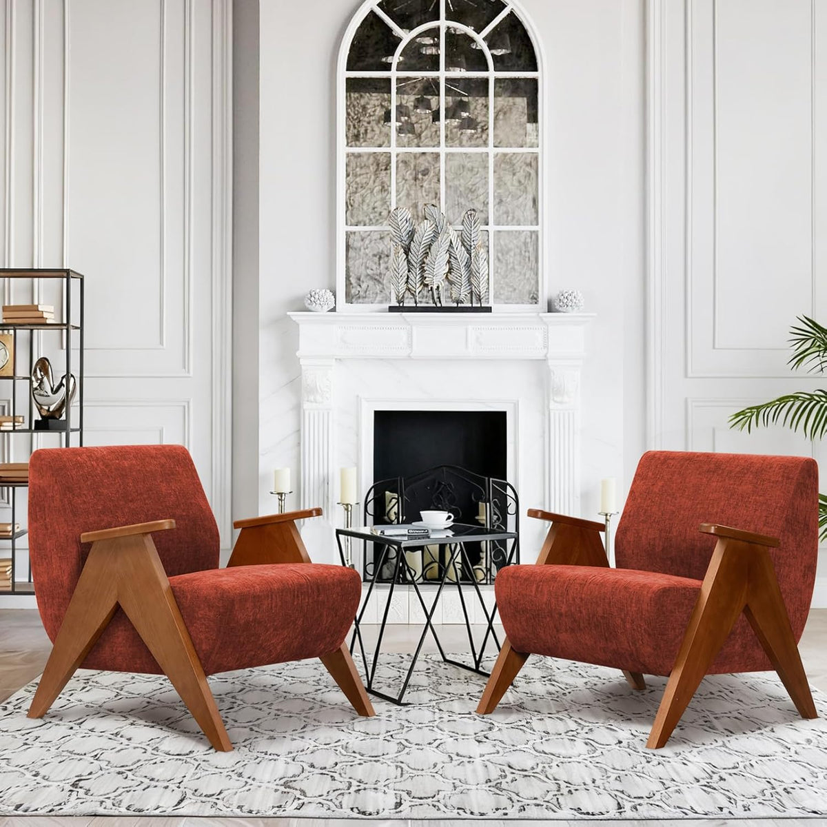 Home Accent Chair Mid Century Modern Accent Chair with Wood Frame, Lounge Upholstered Armchair, Reading Chair, Sturdy Base,For Living Room, Bedroom,Office,Comfy Guest Waiting Room Chairs,Orange