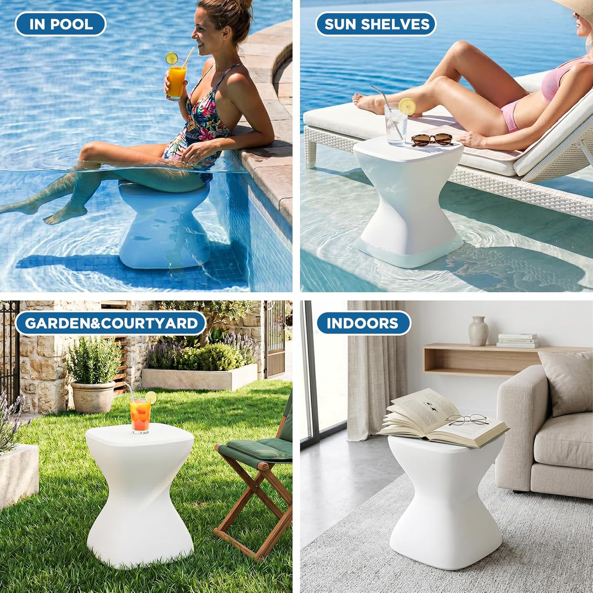 18" Pool Stool for Underwater, Pre-Weighted No-Assembly in-Pool Bar Stool, Adjustable Feet, Vinyl-Safe for Underwater Seating, Swim Up Chair for Shallow Sun Shelf (1 Pack)