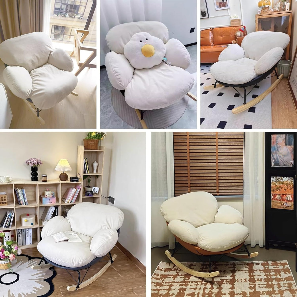 Recliner Rocking Chair, Upholstered Armchairs, Modern Wide Accent Chair, for Living Room, Bedroom, Balcony
