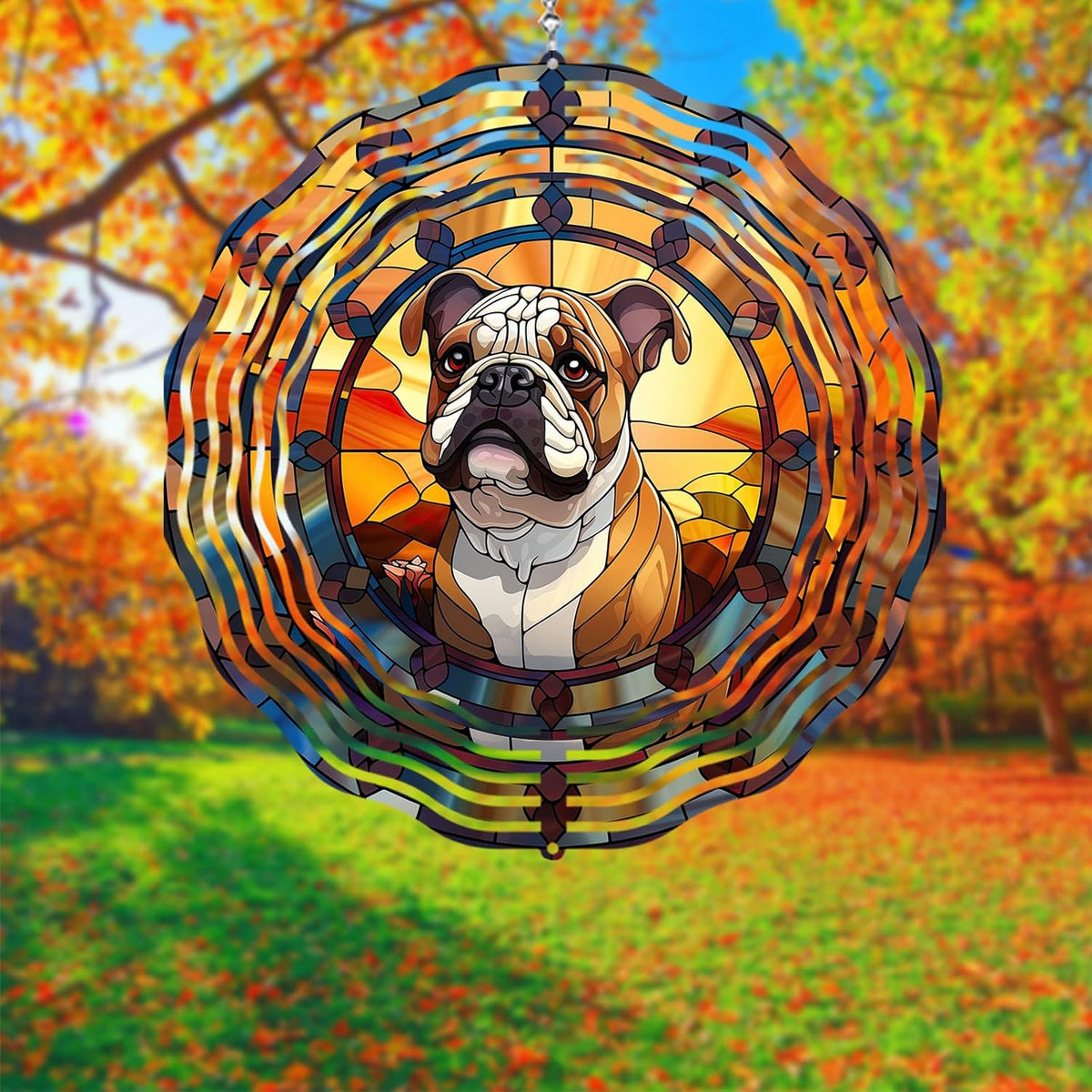 Bulldog Dog Wind Spinners Outdoor Dog Memorial Gifts, 3D Metal Kinetic Hanging Garden Wind Spinner, Spinner Decor, Wind Sculptures for Outdoor & Indoor, Window, Yard Decor (Bulldog 1)