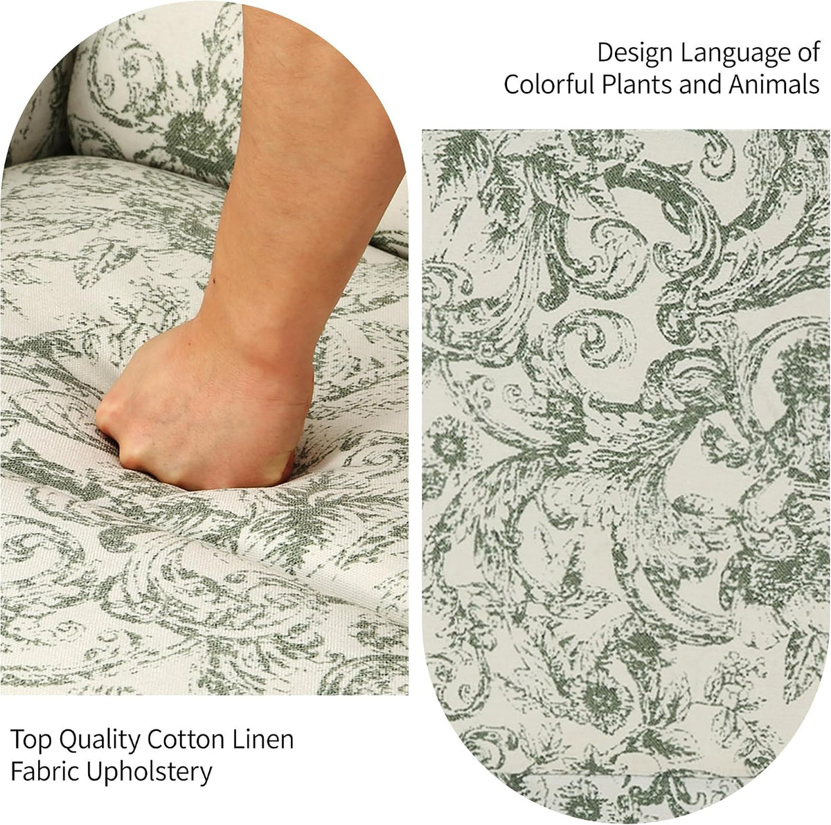 Swivel Glider Floral Recliner Chair, High Back Swivel Rocker Fabric Wingback Chair for Living Room, Rivet Trim Upholstered Armchair Manual Sofa Seating - Rococo Green