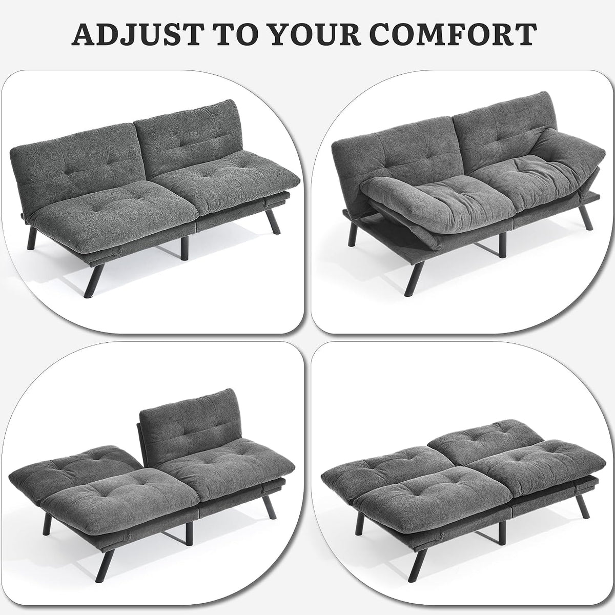 YITAHOME Convertible Futon Sofa Bed,70" Folding Futon Couch | Modern Memory Foam Loveseat Sleeper Recliner w/ Adjustable Backrest& Armrests,for Living Room Home Office Aprtment,Dark Gray