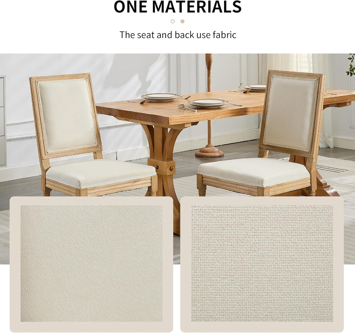 Vintage French Country Dining Chairs Set of 6, Linen Fabric Dining Chair with a Square Back, Beige Upholstered Dining Chairs, Sillas para Comedor, Kitchen & Dining Room Chair (Beige, 6Pcs)