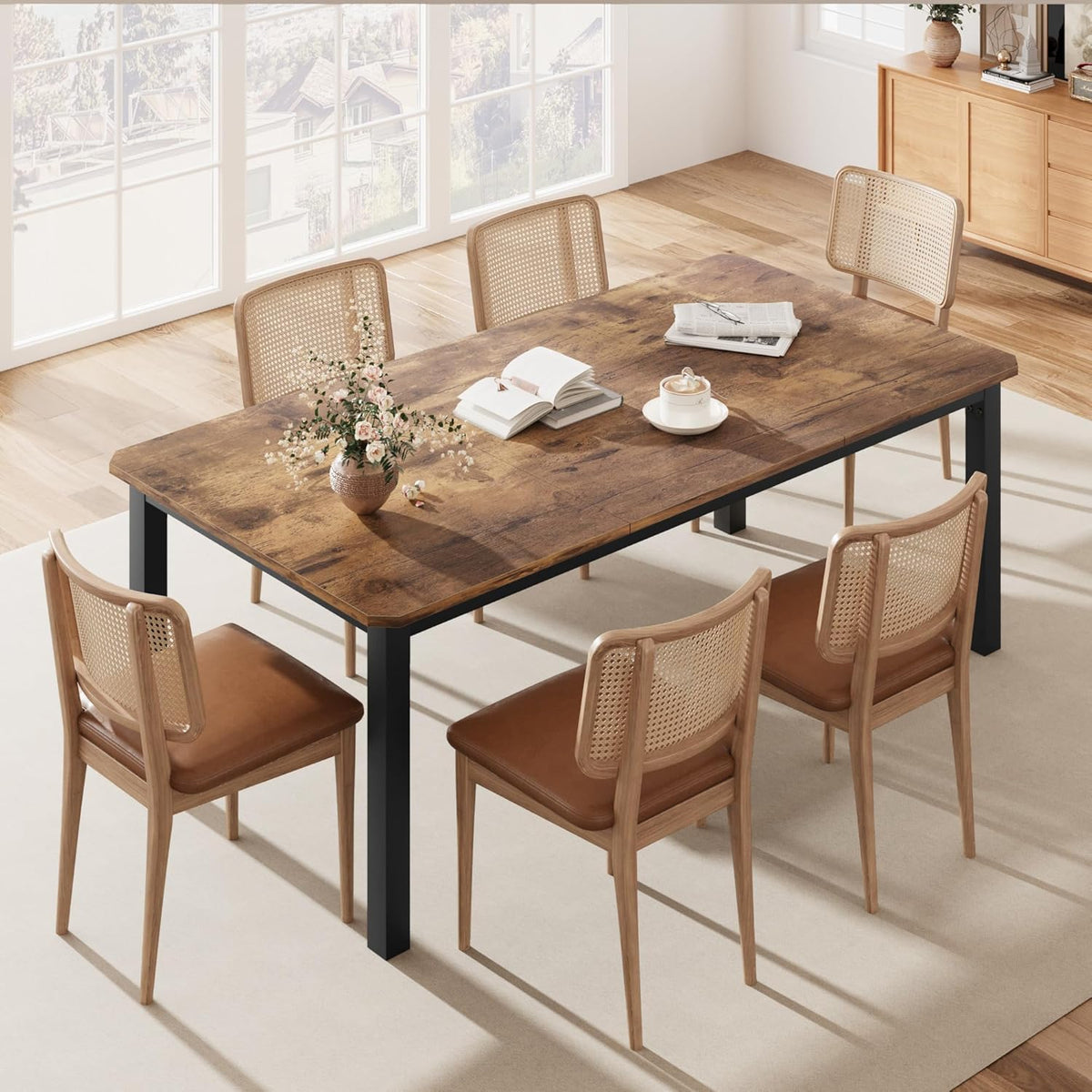 78.7" Industrial Rectangle Dining Table for 6-8 People, Modern Wood Dinner Table, Retro Style Dining Table for Kitchen & Dining Room, Sturdy Metal Frame (Table Only)