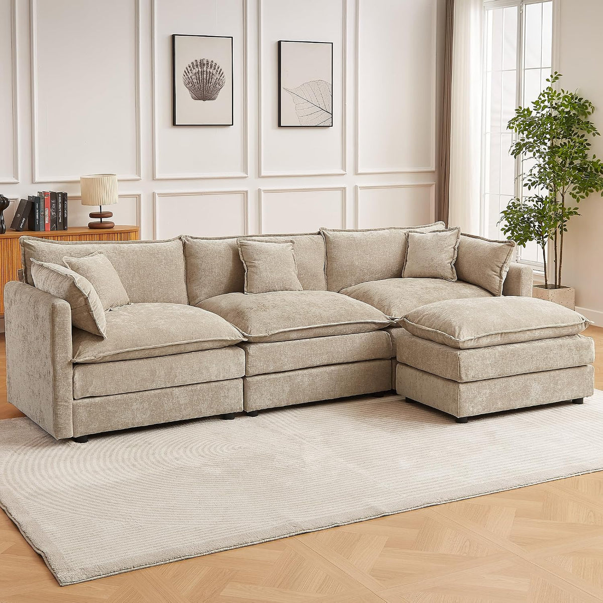 Modular Sectional Sofa, 112.2 Inch L Shaped Couch Set with Armrests, 3-Seater Comfy Cloud Couches for Living Room Apartment, Coffee