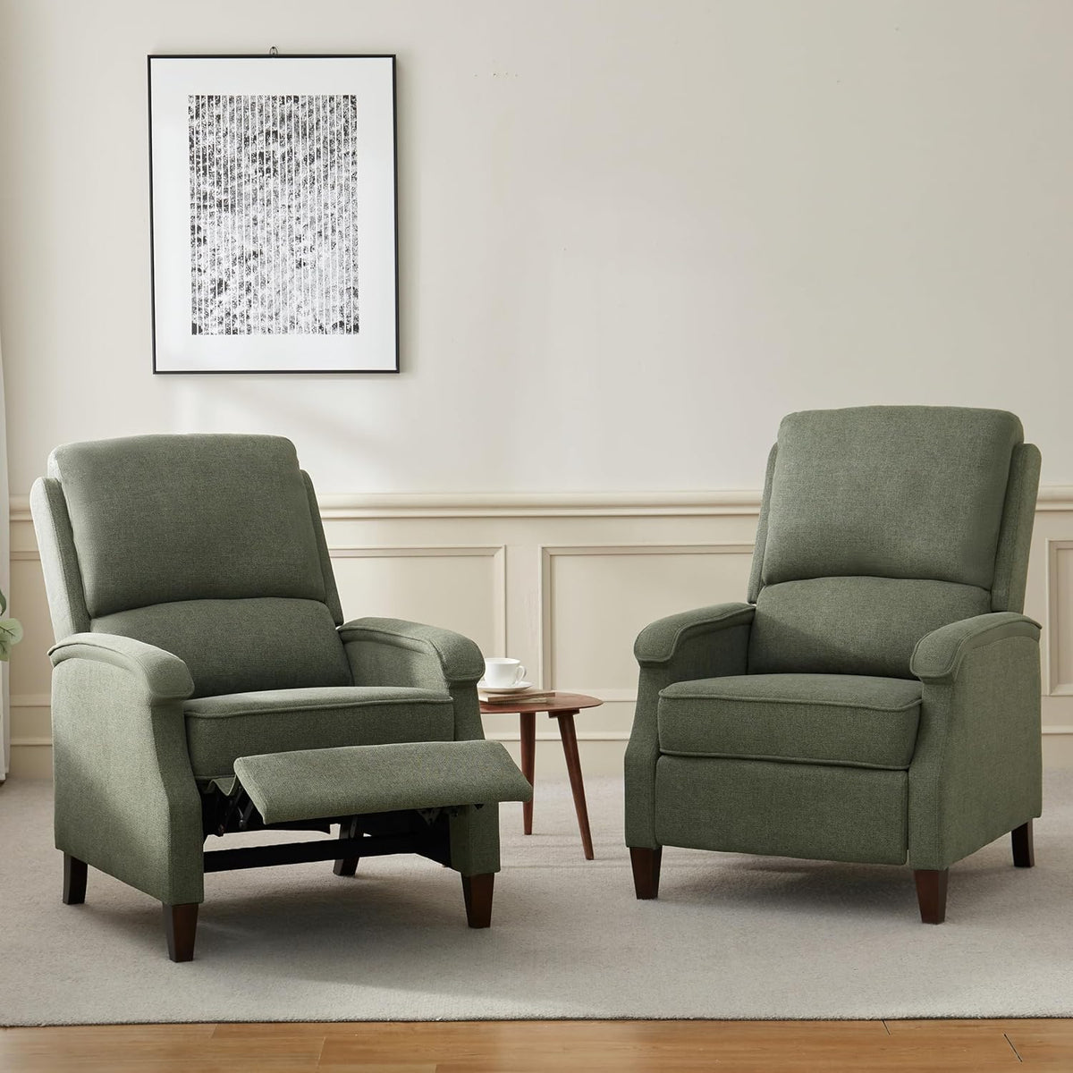 VKNOW Recliner Chair, Fabric Recliner with Soft Armrest, Home Theater Seating with Adjustable Push Back and Lumbar Support, Single Sofa for Adults, Lounge Chair for Living Room, Bedroom(Green)