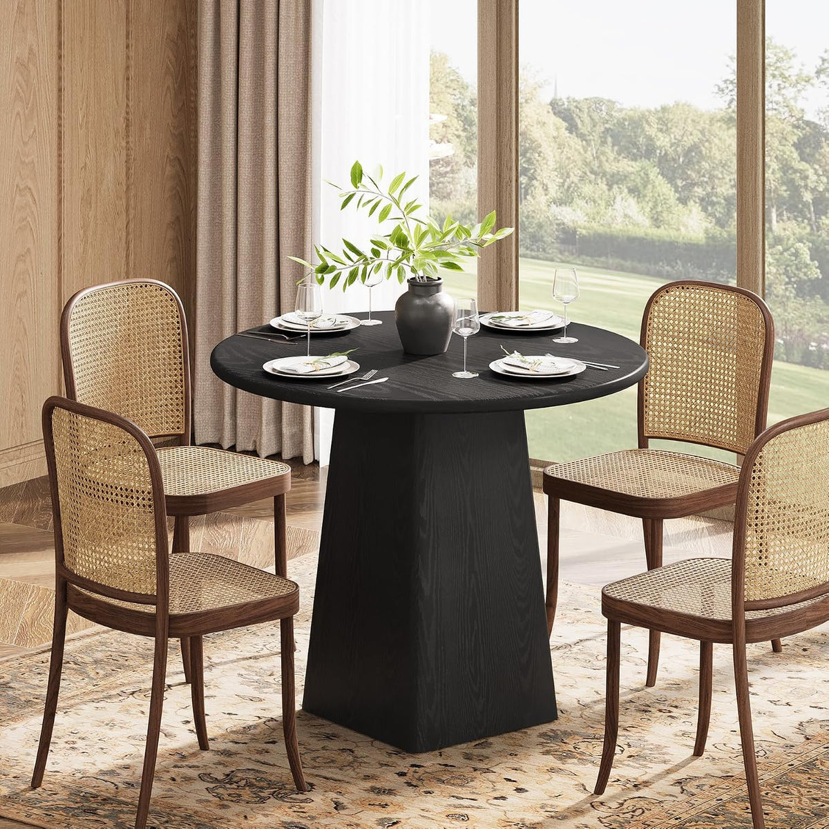 Tribesigns 31.5-Inch Round Dining Room Table for 2-4, Farmhouse Small Kitchen Dinner Table with Square Base for Dining Room Living Room, Black