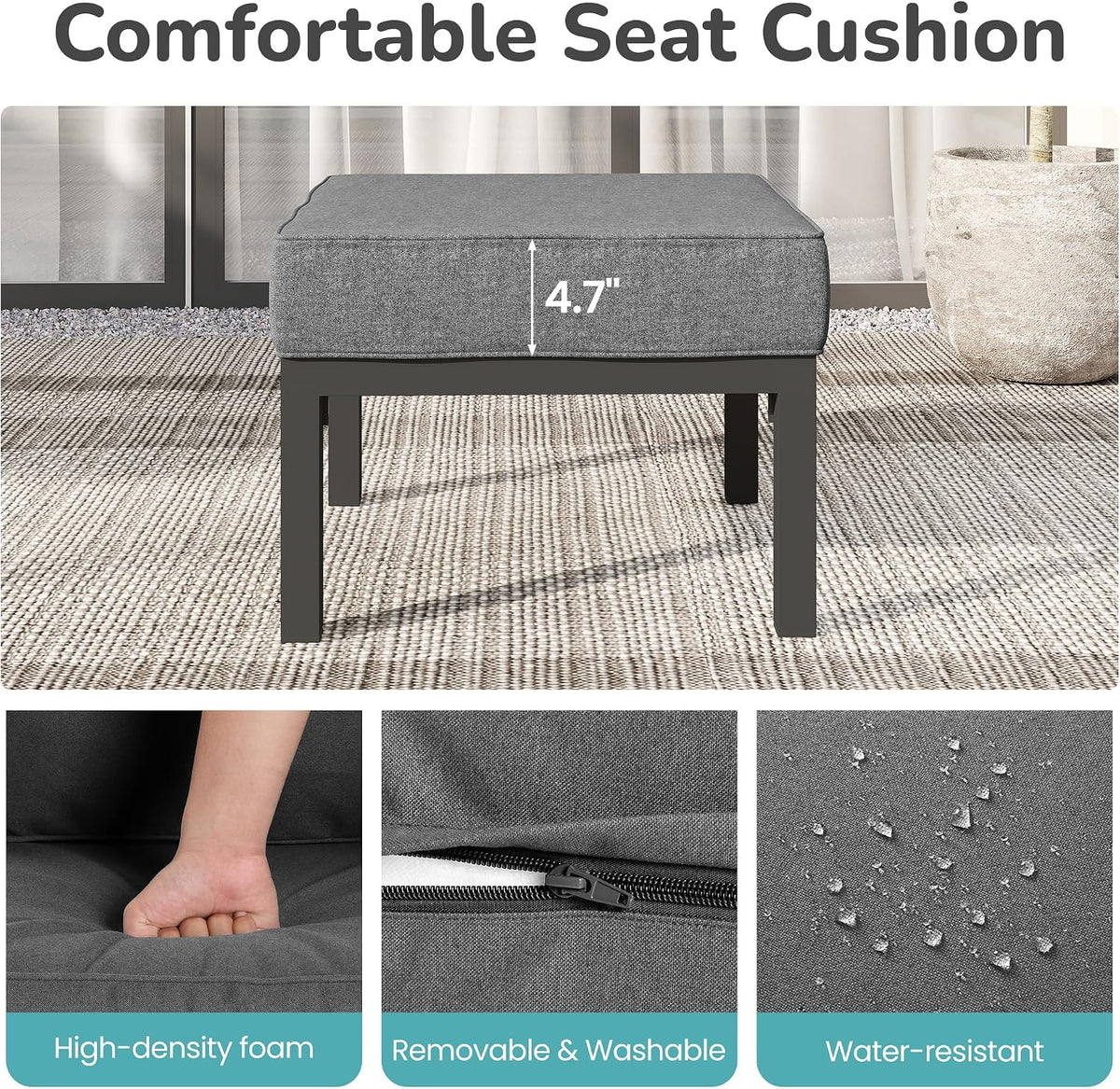 Wisteria Lane Aluminum Patio Furniture Footstools Set of 2, Oversized Outdoor Ottomans with Upgraded Cushions, All-Weather Outdoor Footrest Seat for Balcony, Garden, Deck, Backyard, Gray